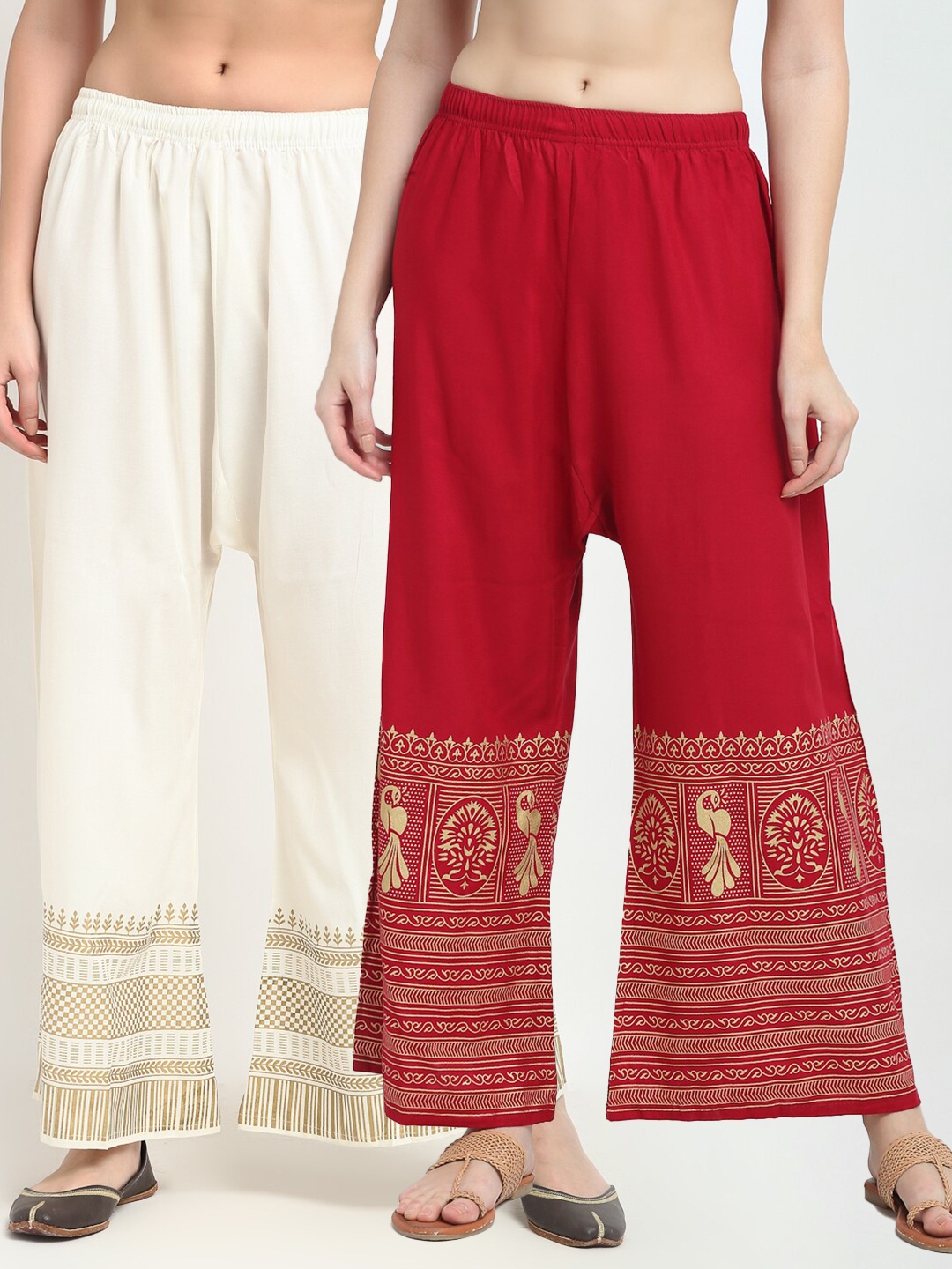 

TAG 7 Women Set of 2 White & Maroon Printed Palazzo