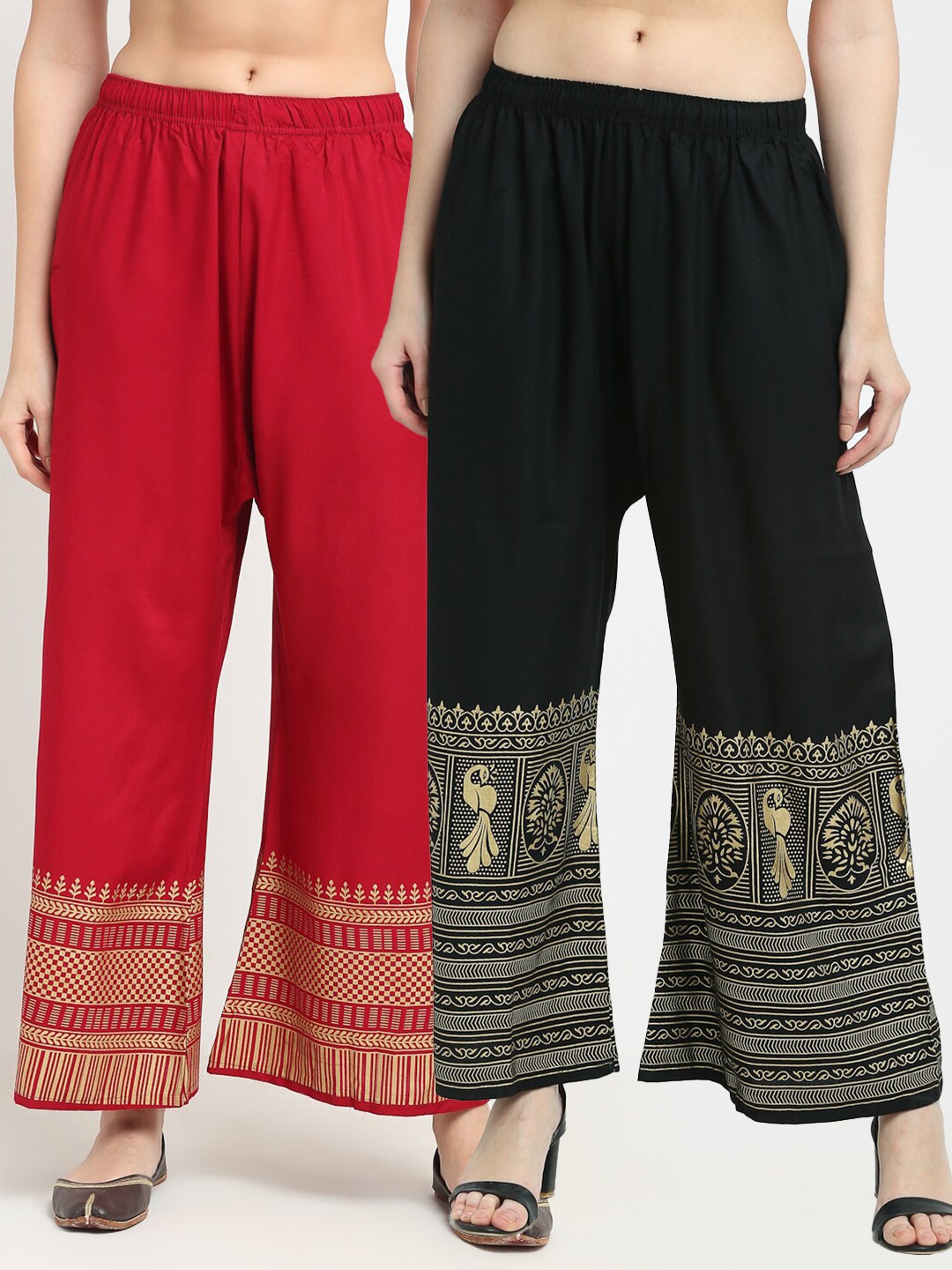 

TAG 7 Women Pack of 2 Maroon & Black Printed Flared Palazzos
