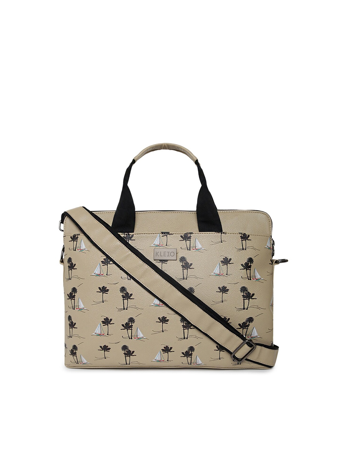 

KLEIO Unisex Printed Laptop Handheld Bag, Beige