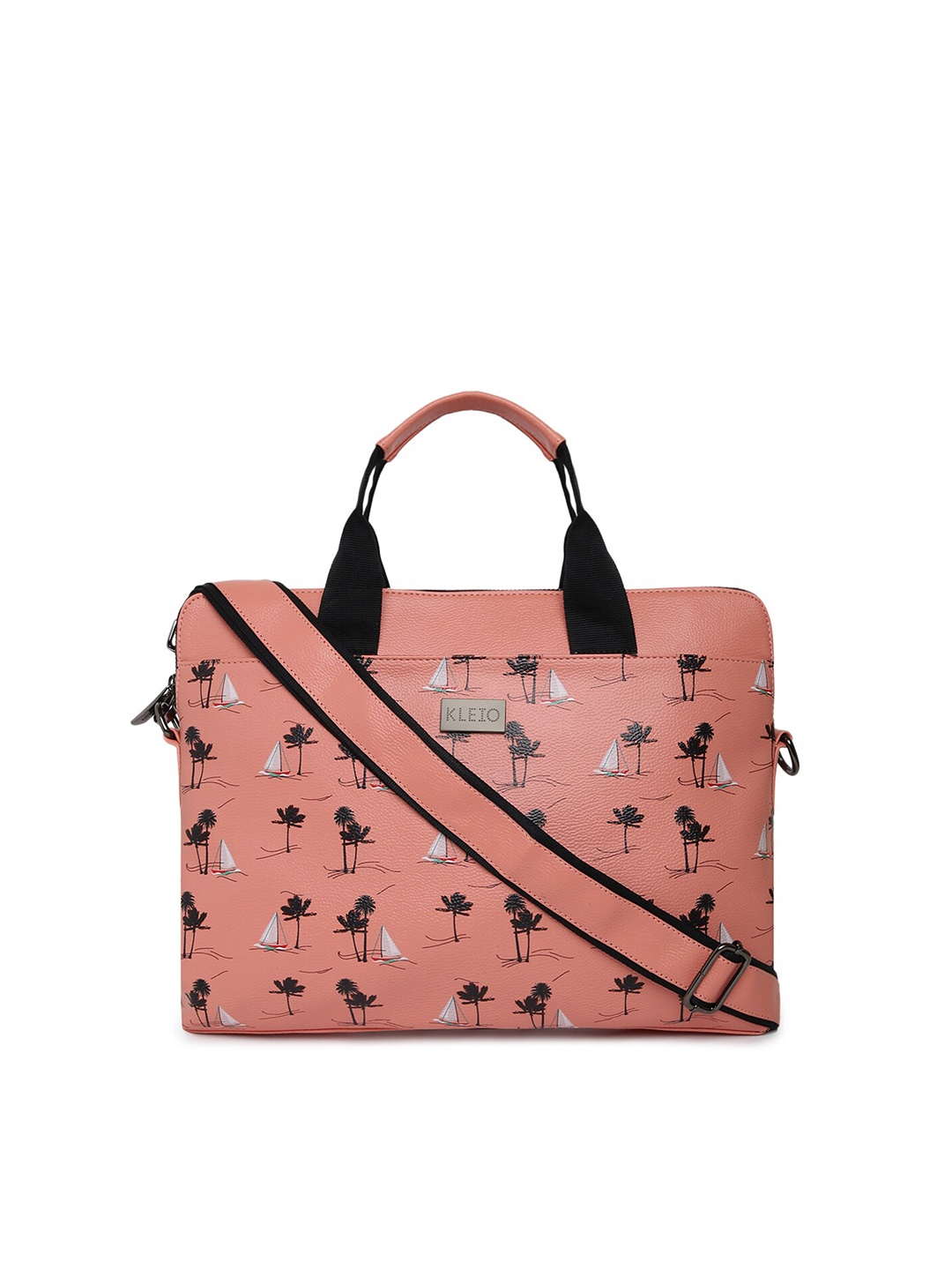 

KLEIO Unisex Printed Laptop Handheld Bag, Peach