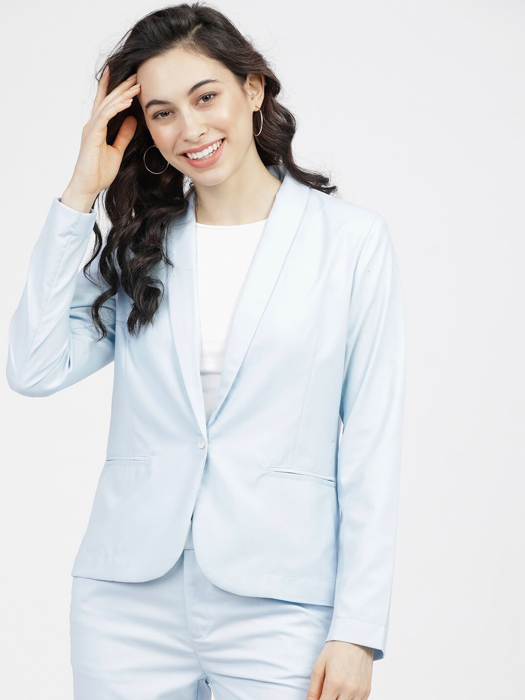 

CHIC BY TOKYO TALKIES Women Blue Solid Single-Breasted Formal Blazer