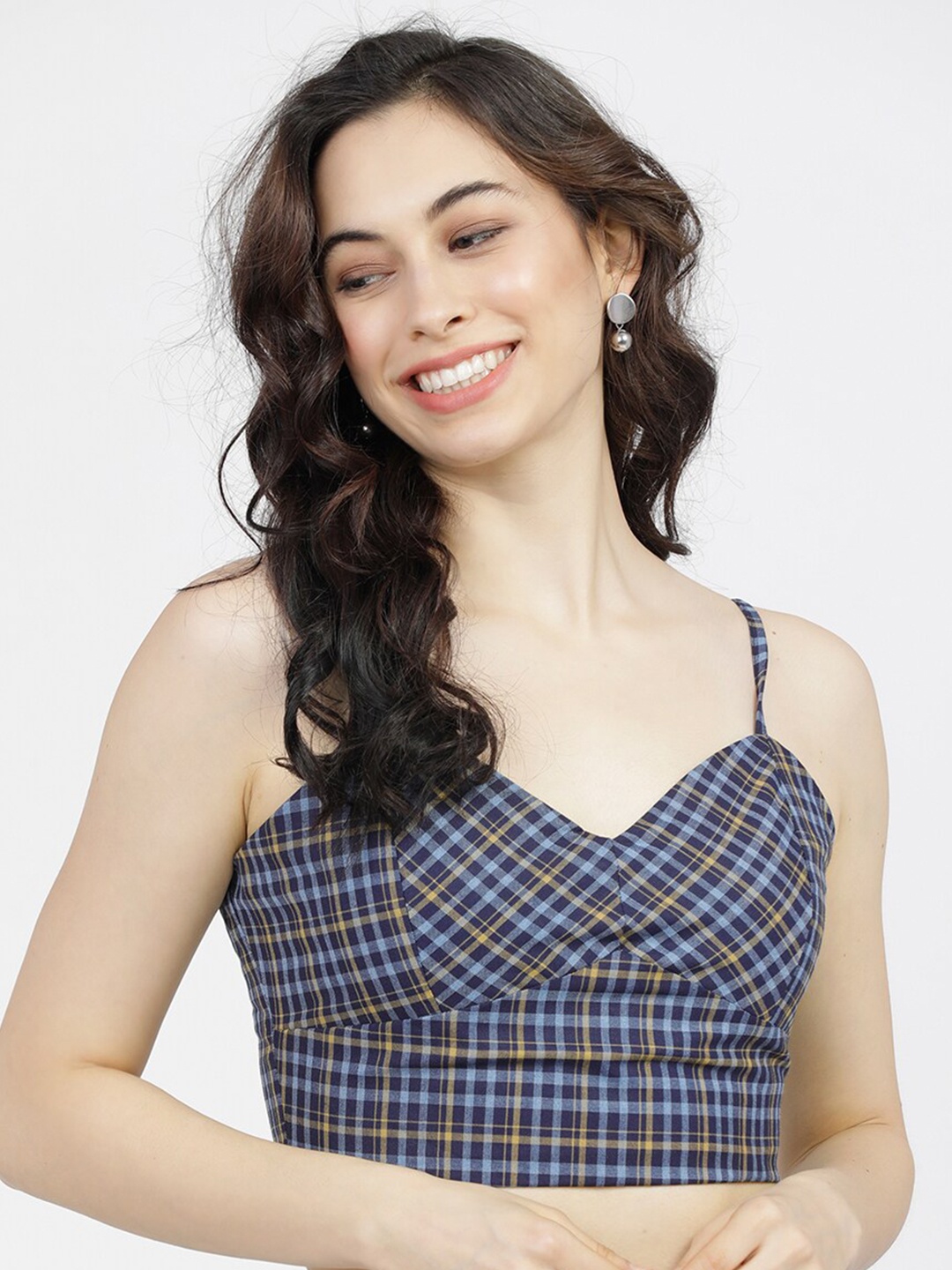 

Tokyo Talkies Blue Checked Bralette Crop Top