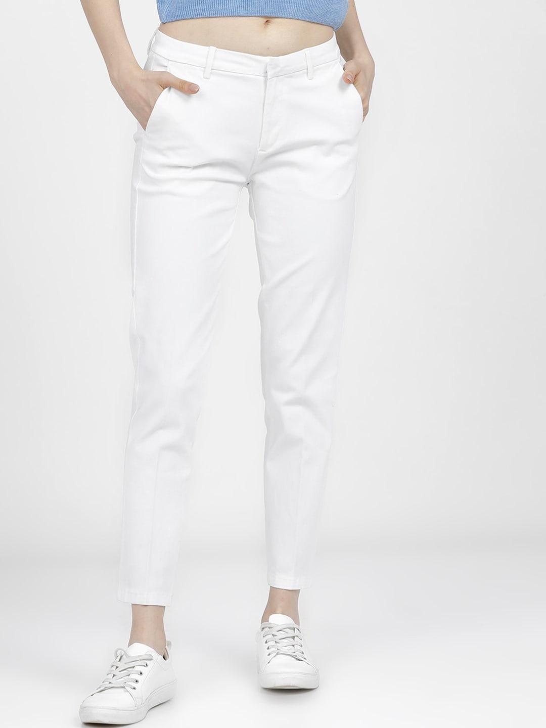 

Tokyo Talkies Women White Tapered Fit Trousers