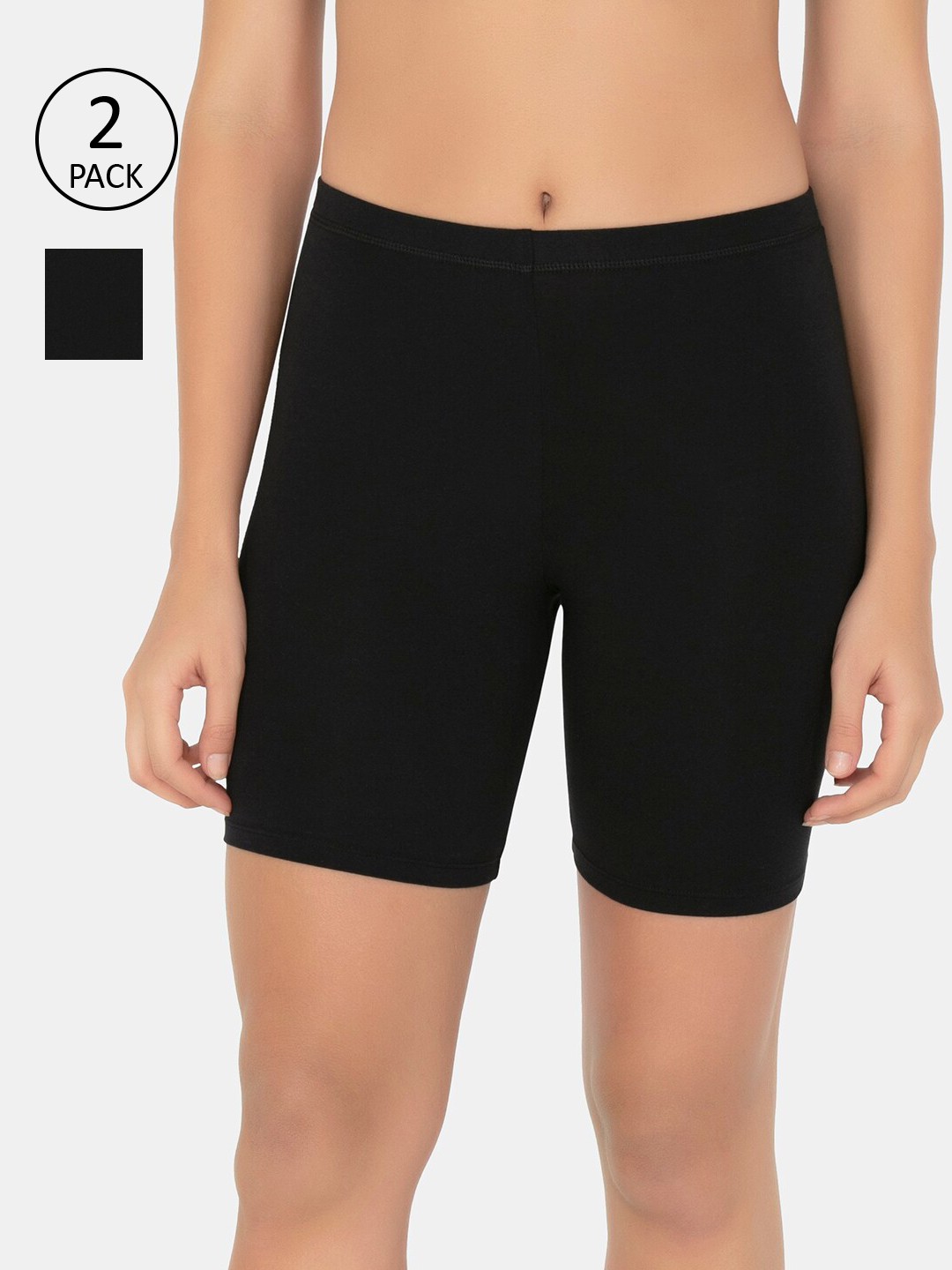 

Amante Women Pack of 2 Black Mid Rise Slim Fit Regular Shorts