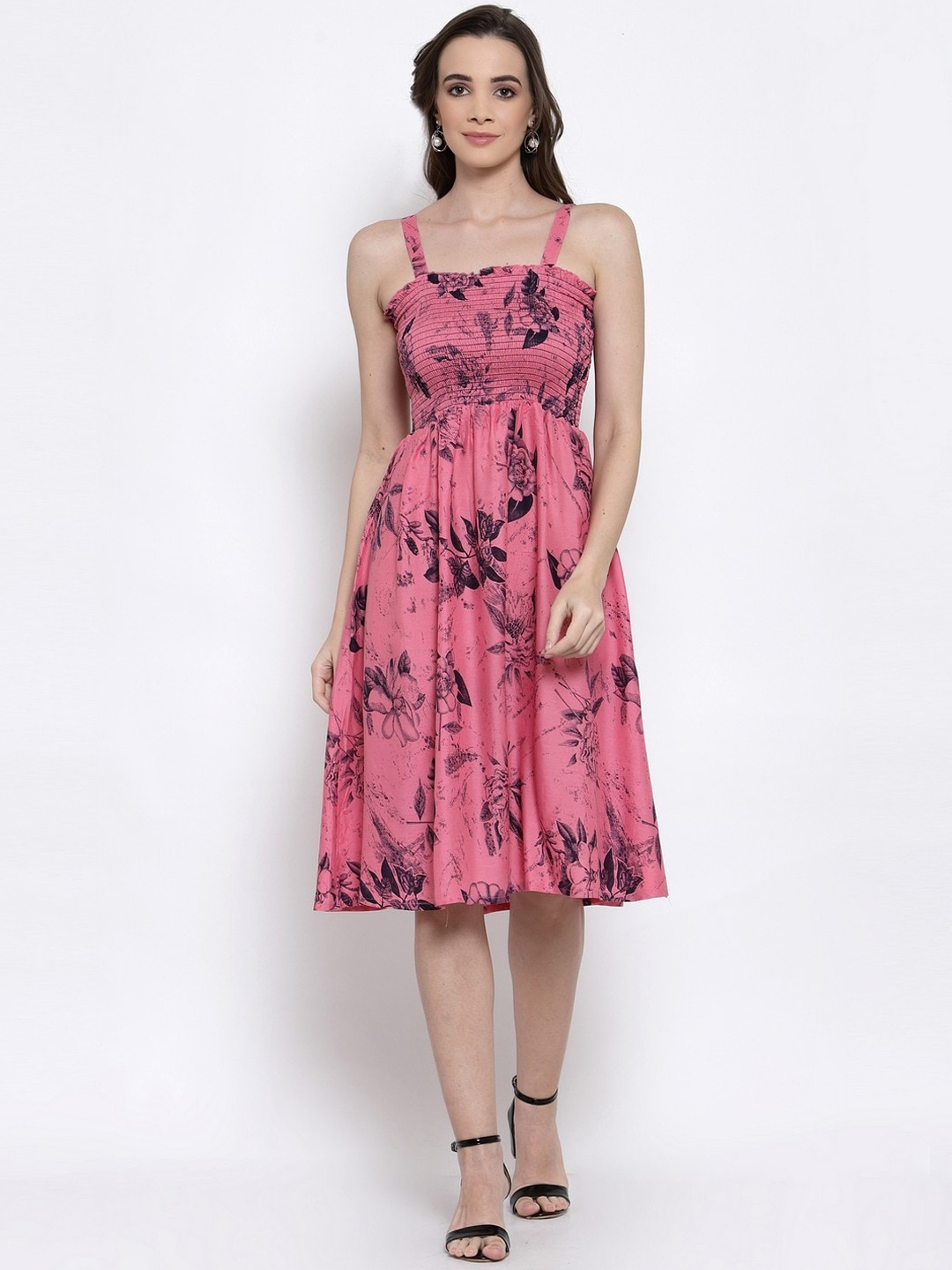 

KLOTTHE Pink & Black Floral Dress