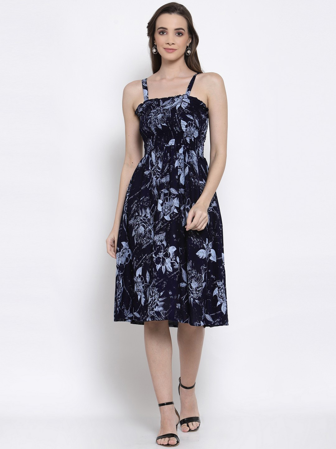 

KLOTTHE Navy Blue & Blue Floral Dress