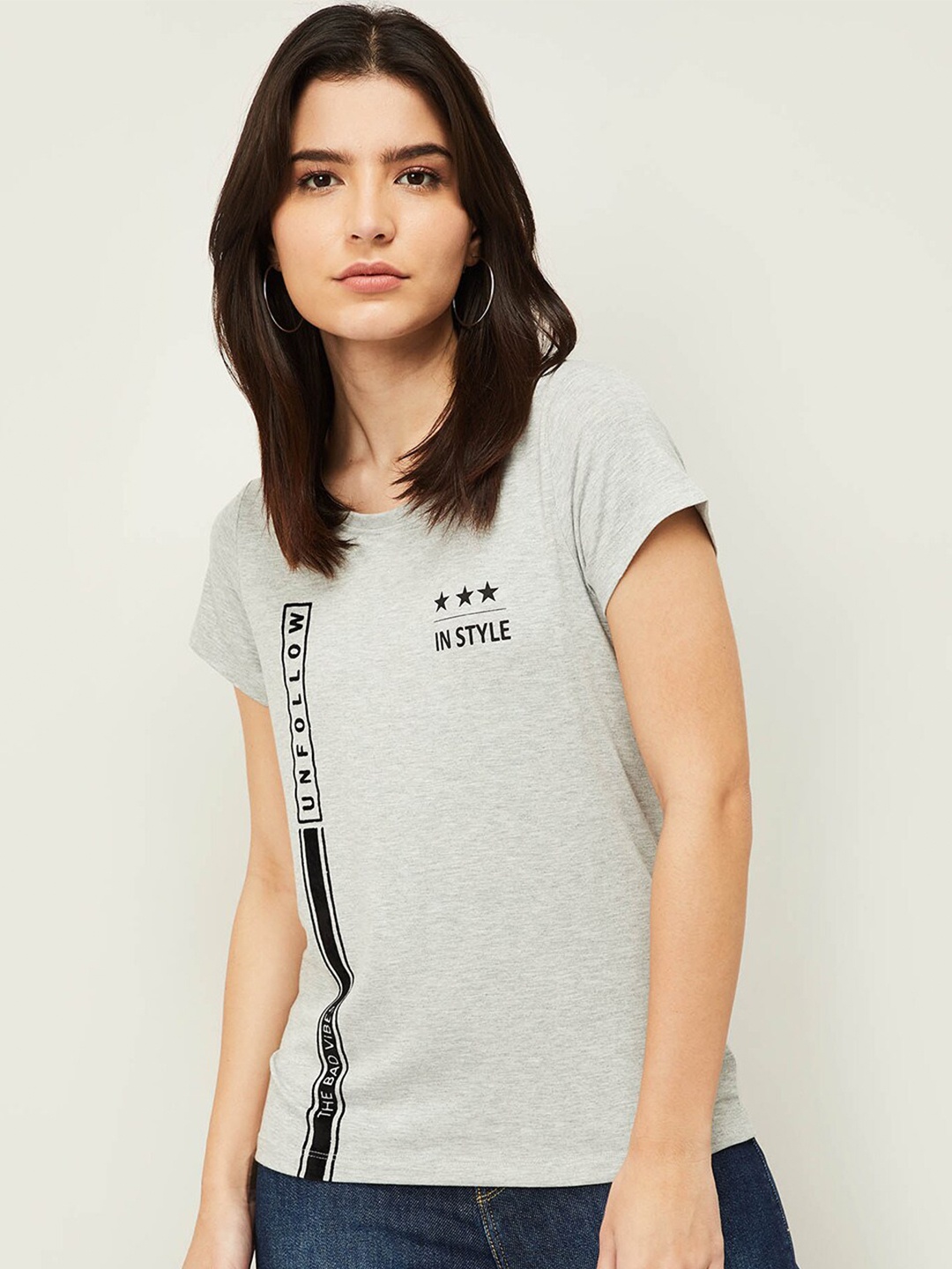 

Fame Forever by Lifestyle Women Grey Melange Typography Printed T-shirt