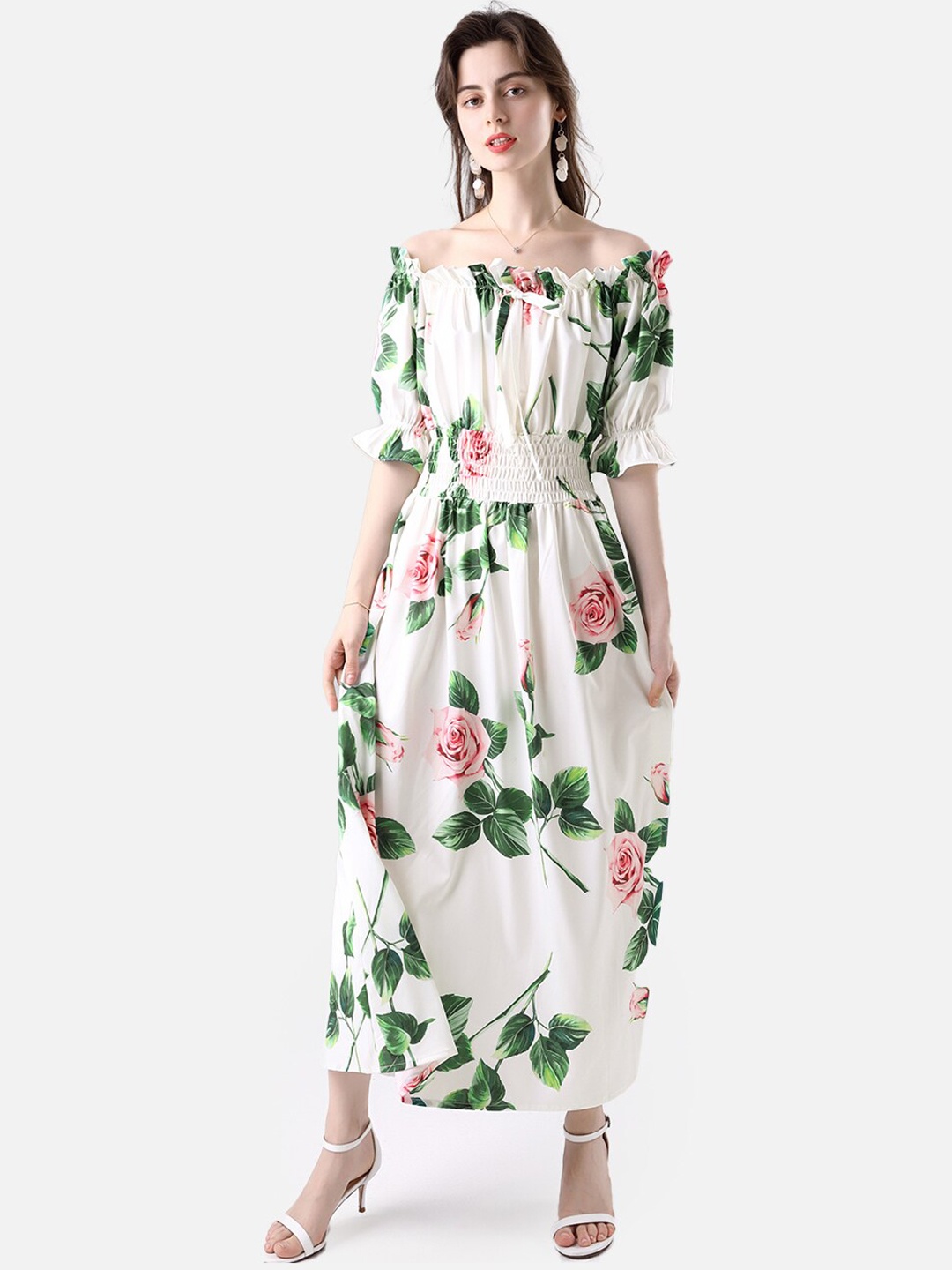 

JC Collection White Floral Off-Shoulder Maxi Dress
