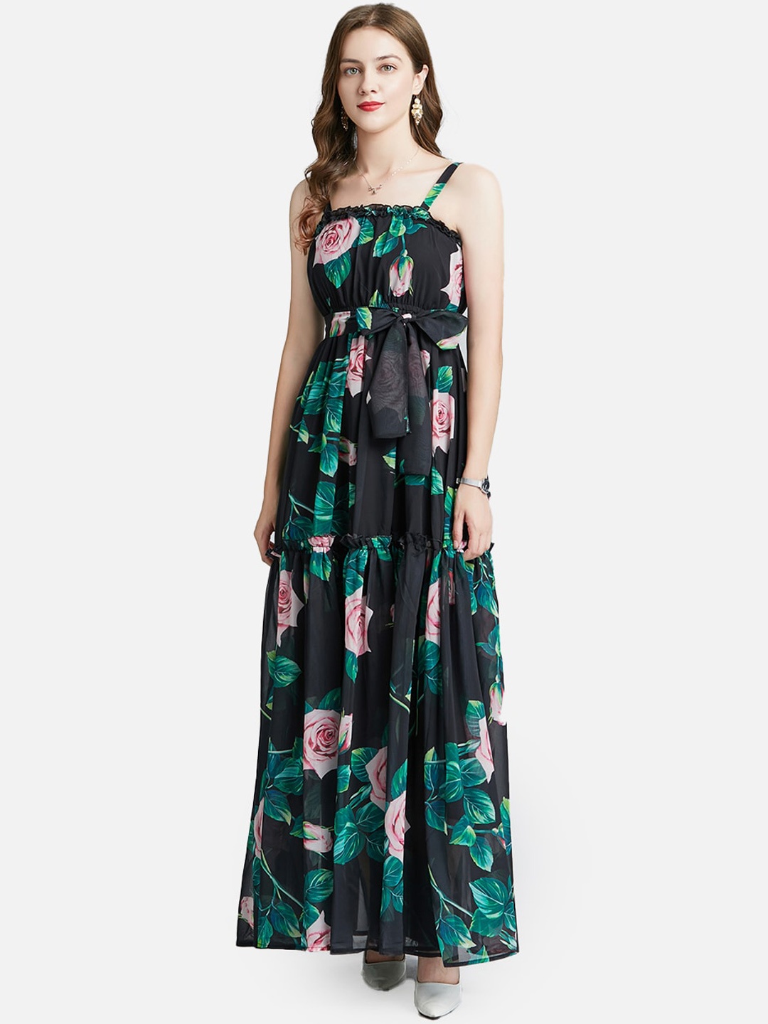 

JC Collection Black & Green Floral Maxi Dress