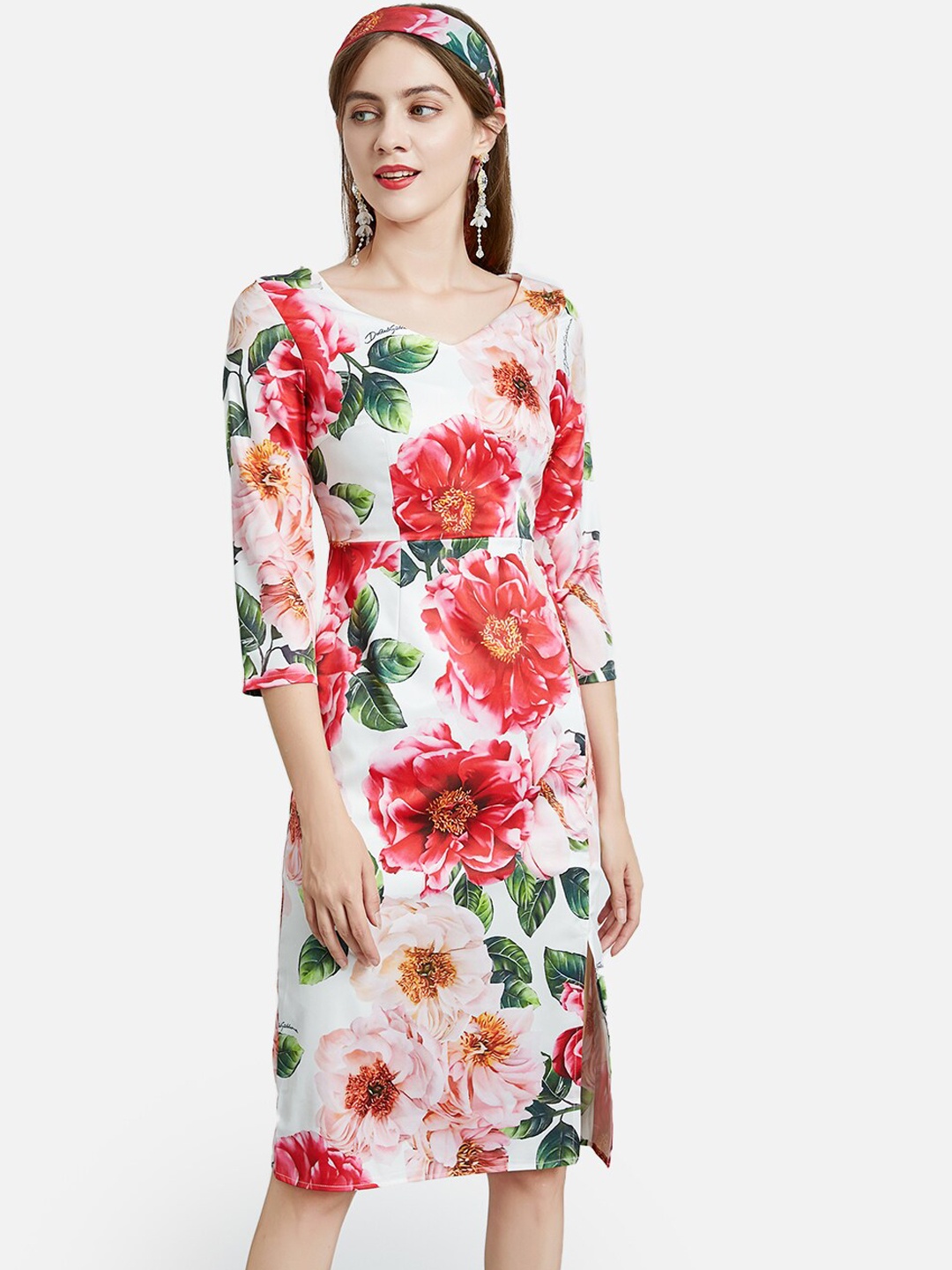 

JC Collection Red Floral A-Line Midi Dress