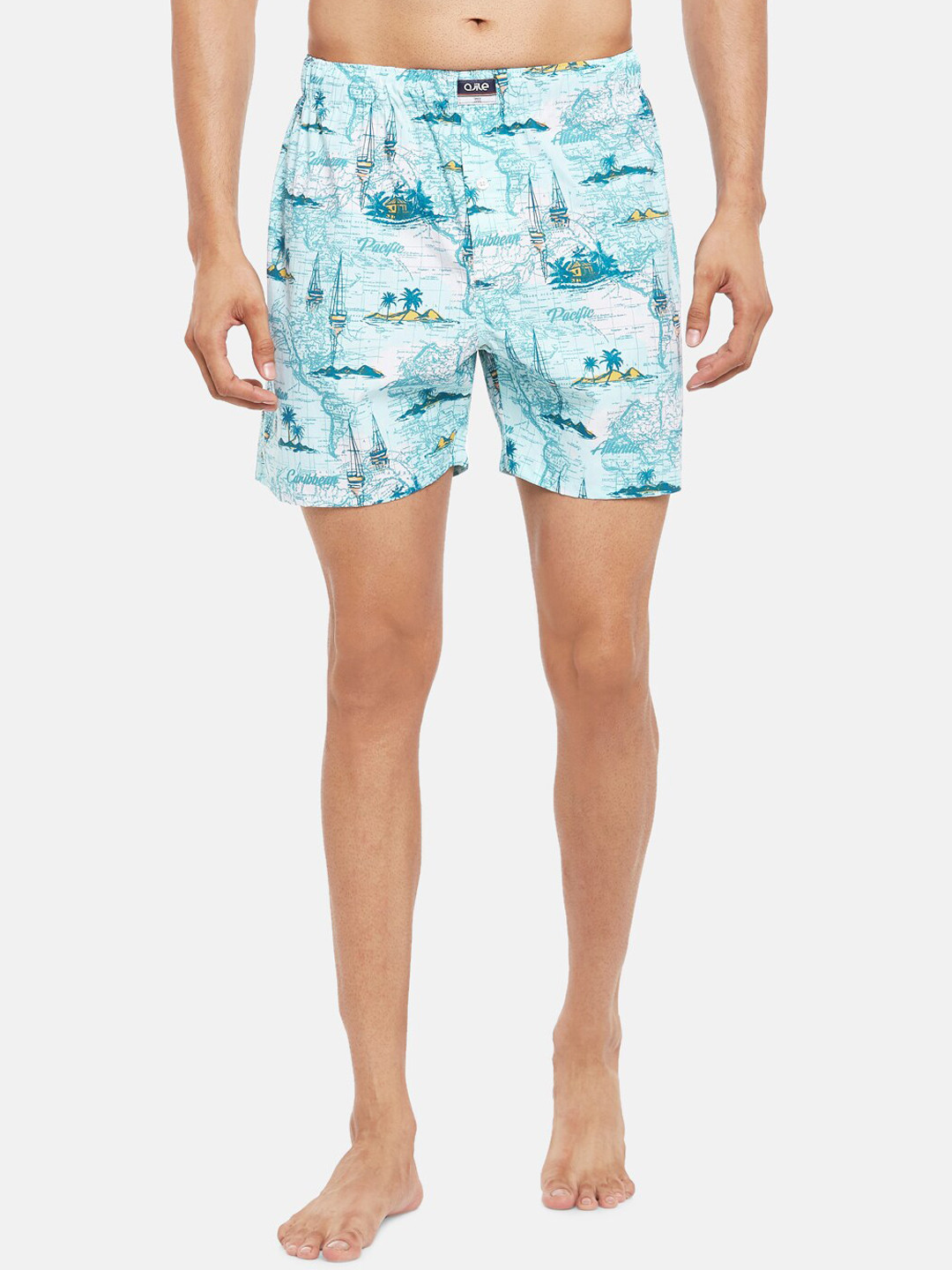 

Ajile by Pantaloons Men Turquoise Blue & White Printed Pure Cotton Boxers 8905172701637
