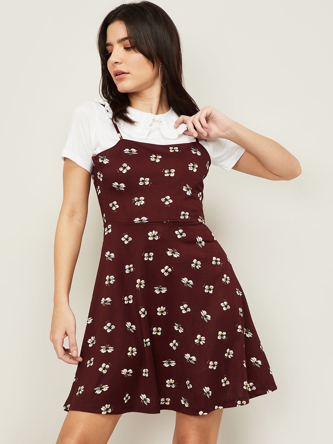 Ginger by Lifestyle Burgundy Floral Pinafore Dress
