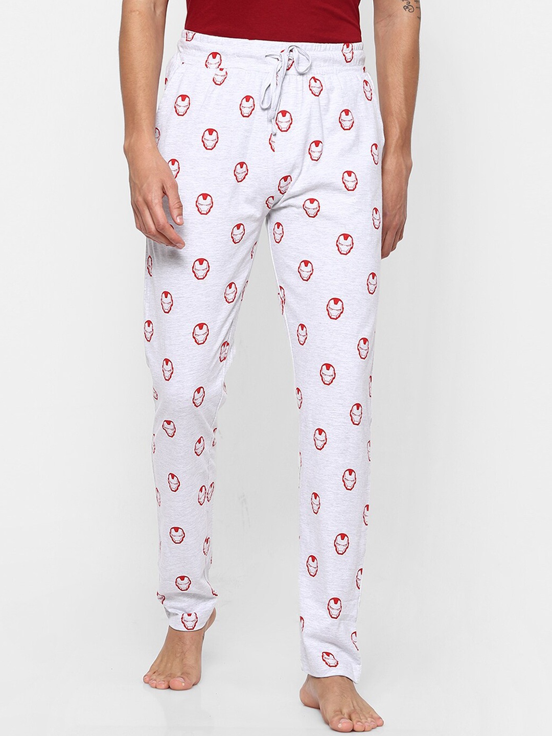 

Ajile by Pantaloons Men Grey Melange & Red Printed Pure Cotton Lounge Pants