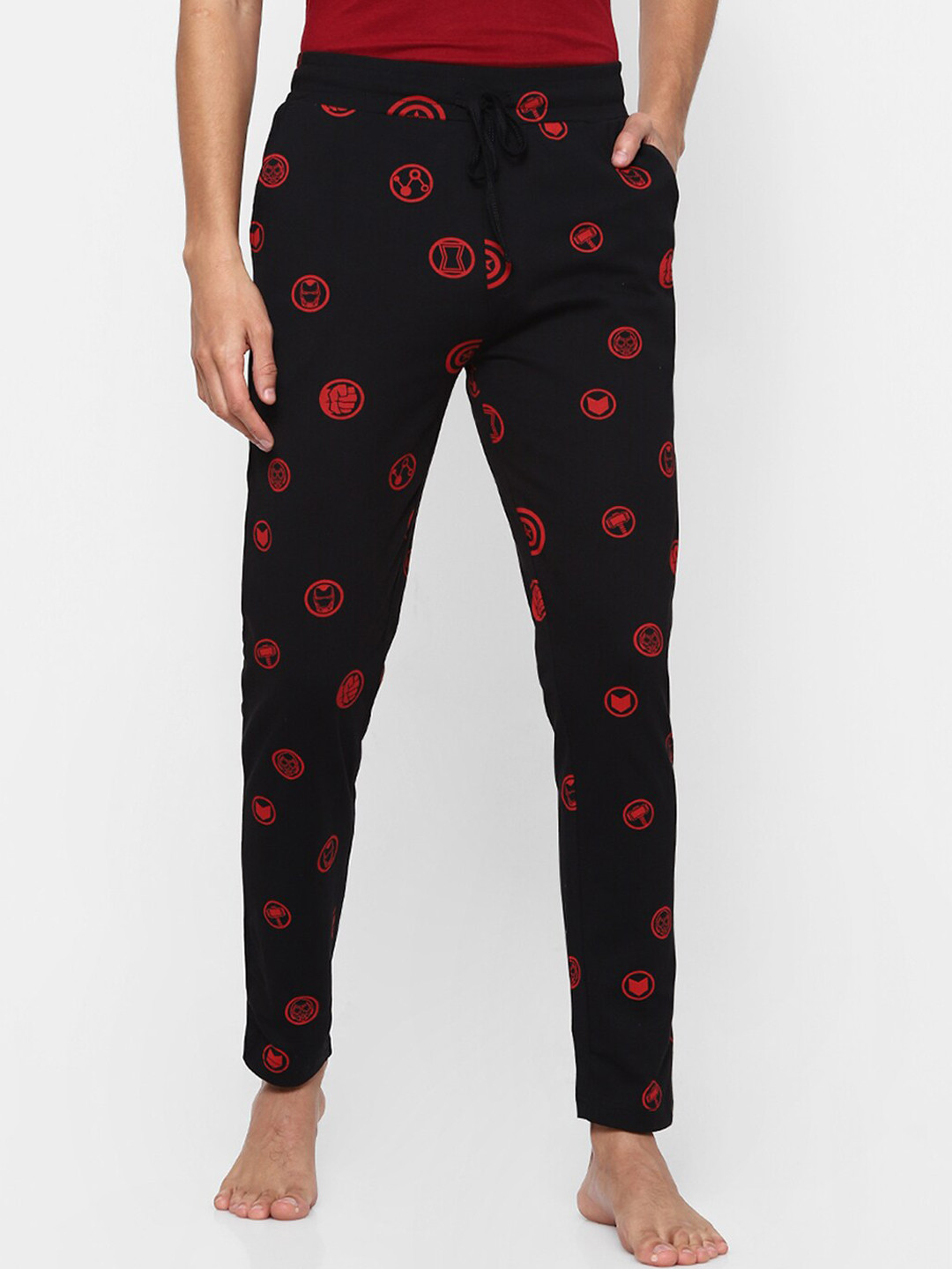 

Ajile by Pantaloons Men Black & Red Printed Pure Cotton Lounge Pants