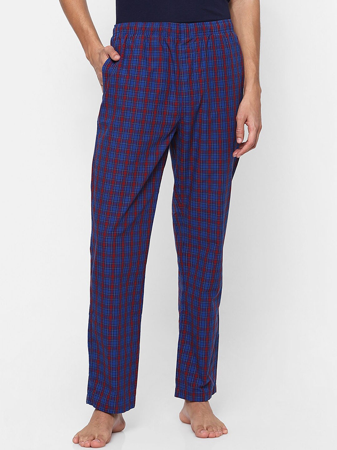 

Ajile by Pantaloons Men Blue & Red Checked Pure Cotton Lounge Pants
