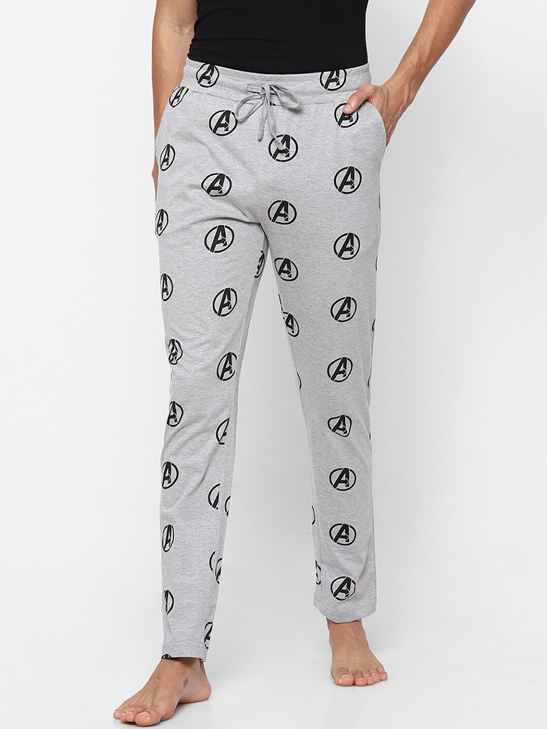 

Ajile by Pantaloons Men Grey & Black Avenger Printed Pure Cotton Lounge Pants