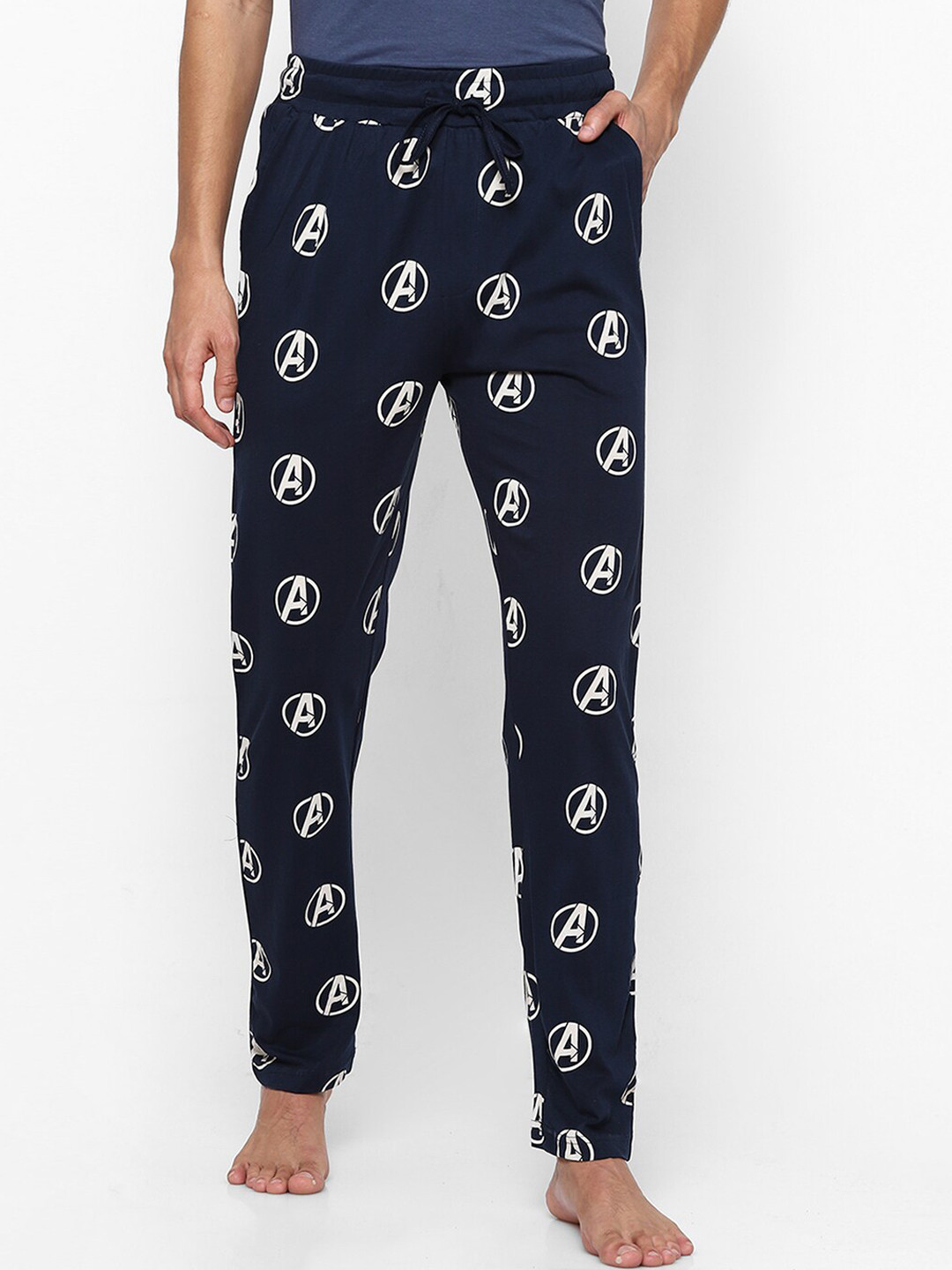 

Ajile by Pantaloons Men Navy Blue & White Printed Pure Cotton Lounge Pants