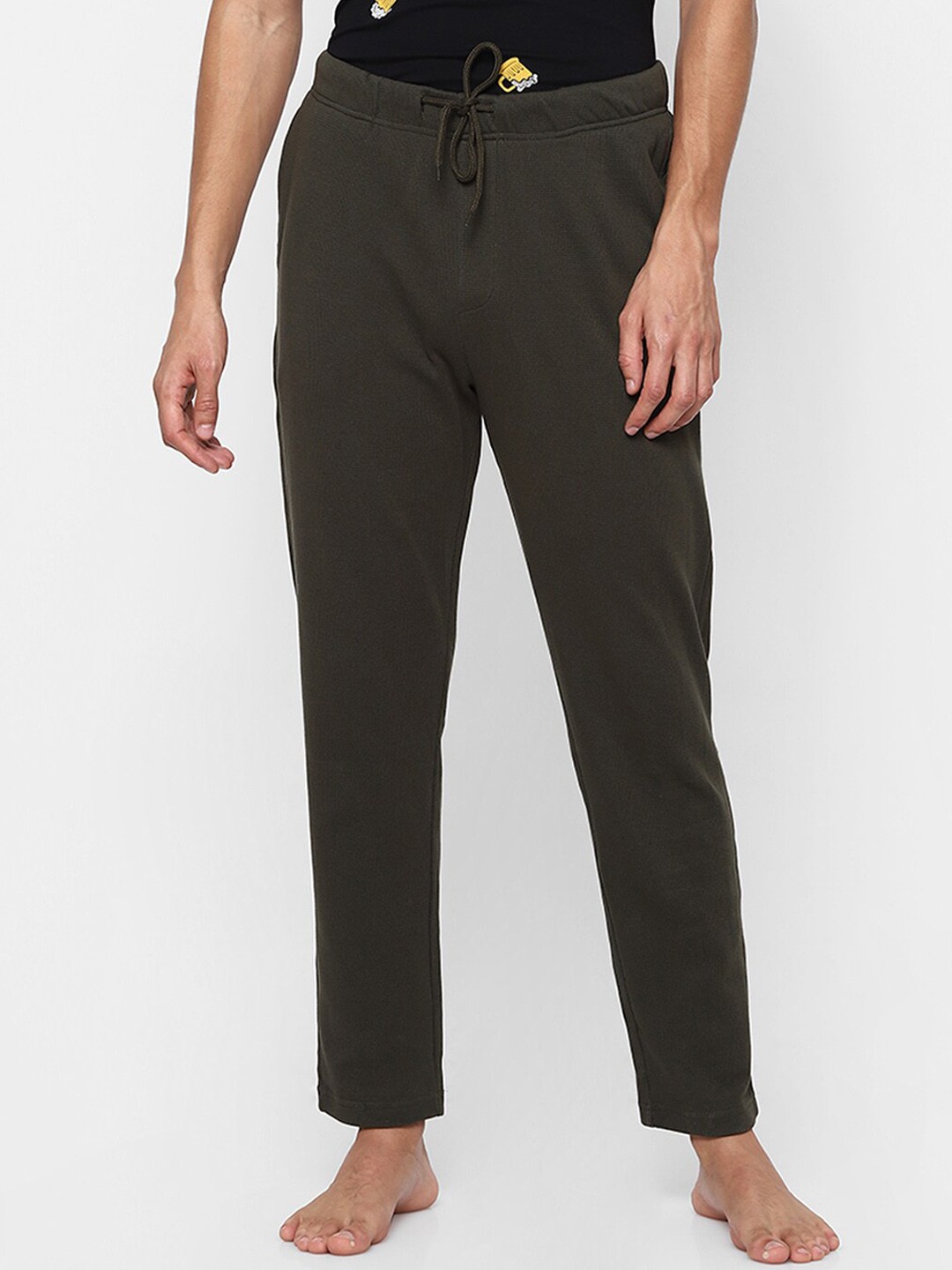 

Ajile by Pantaloons Men Olive Green Solid Pure Cotton Lounge Pants