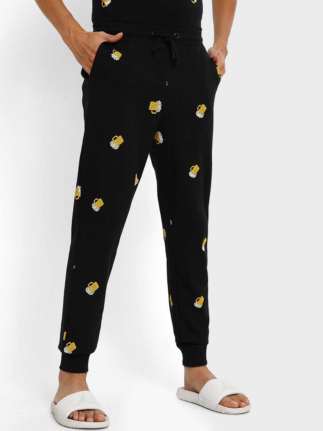 

Ajile by Pantaloons Men Black & Yellow Printed Pure Cotton Lounge Pants