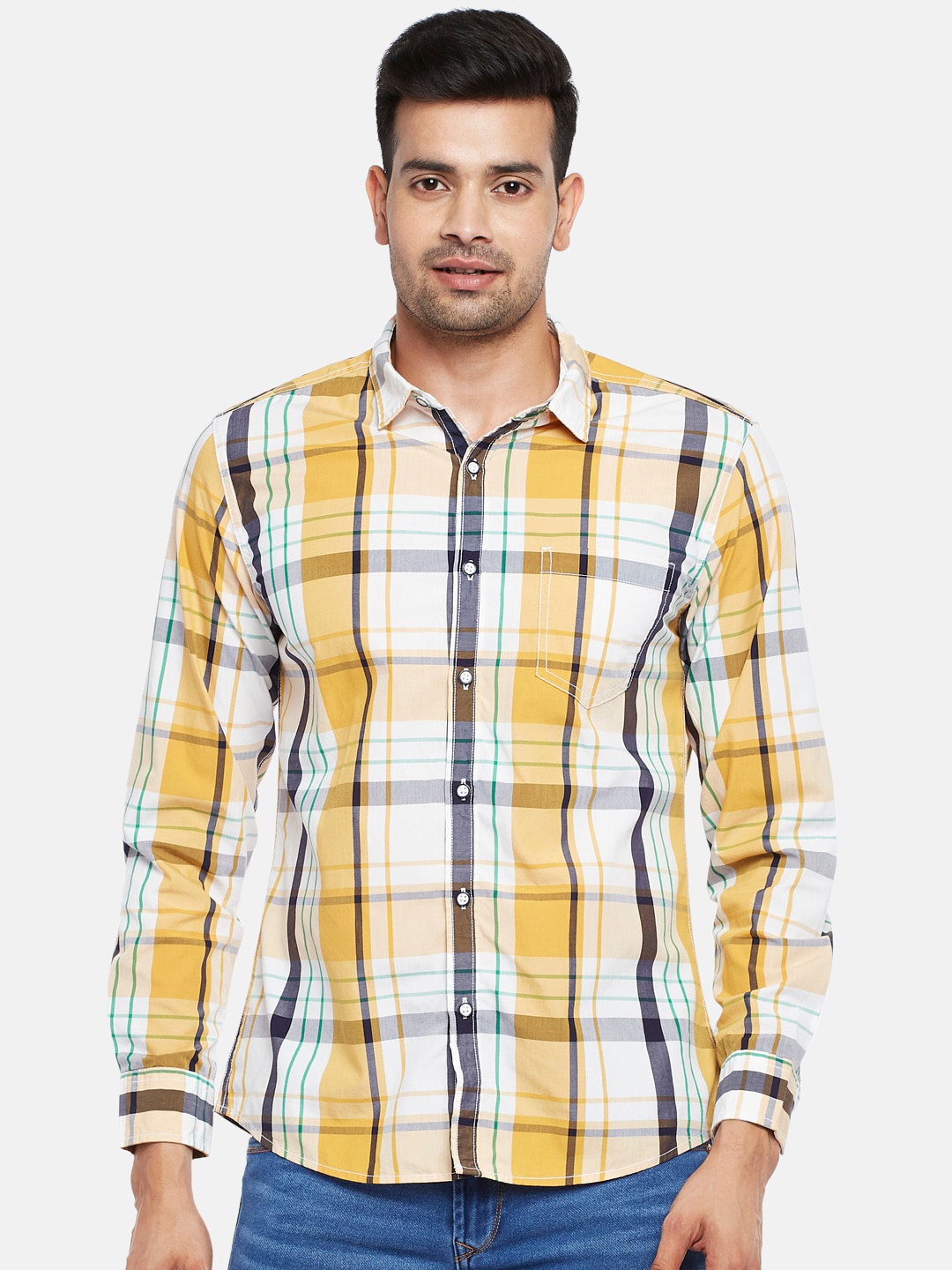 

Urban Ranger by pantaloons Men Yellow Slim Fit Tartan Checks Opaque Checked Casual Shirt