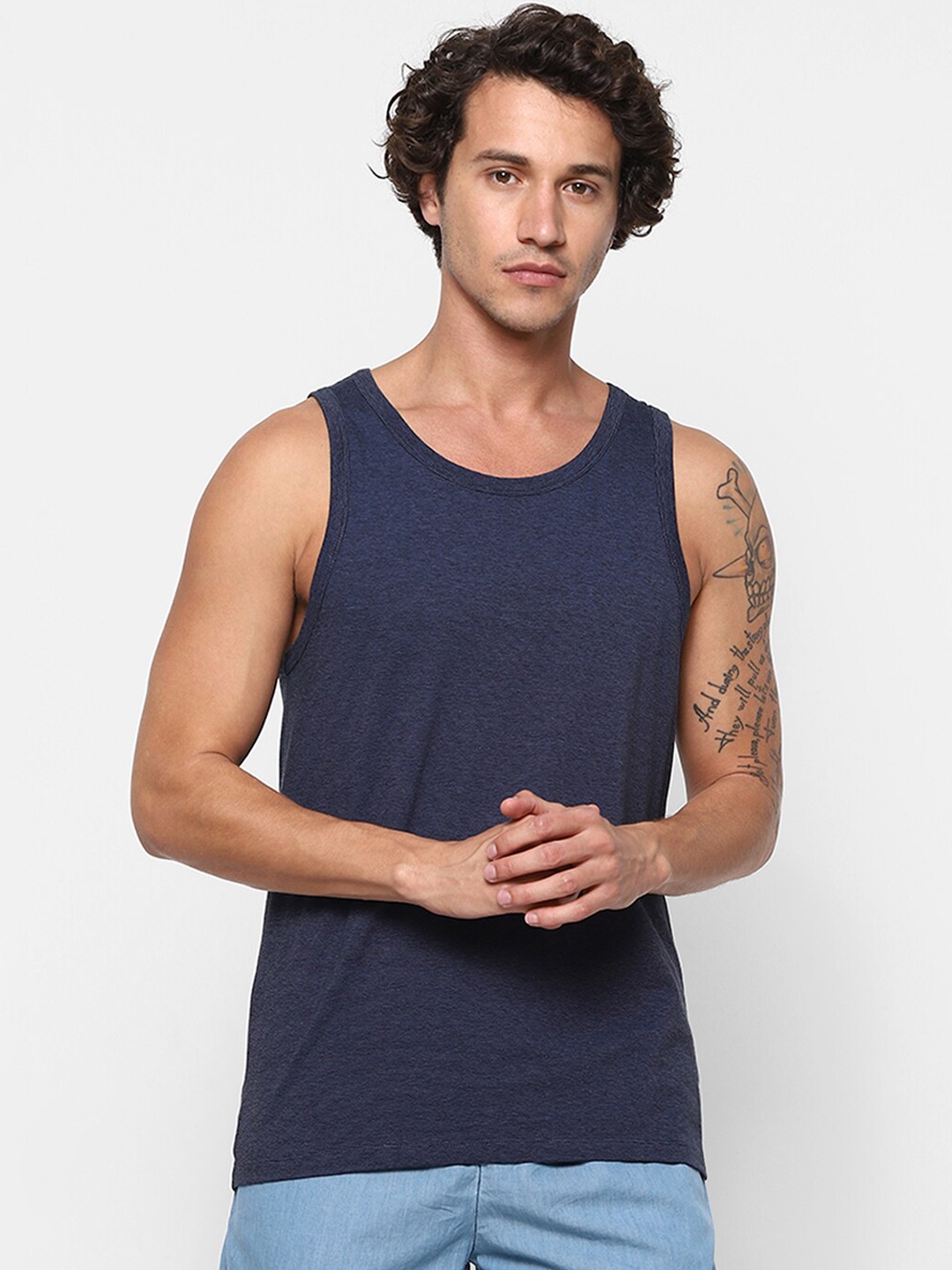 

Ajile by Pantaloons Men Navy Blue Solid Pure Cotton Innerwear Vest