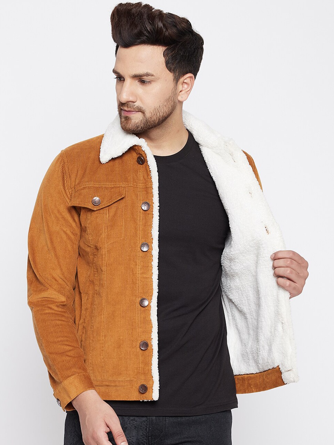 

FUGAZEE Men Tan Brown Corduroy Tailored Jacket