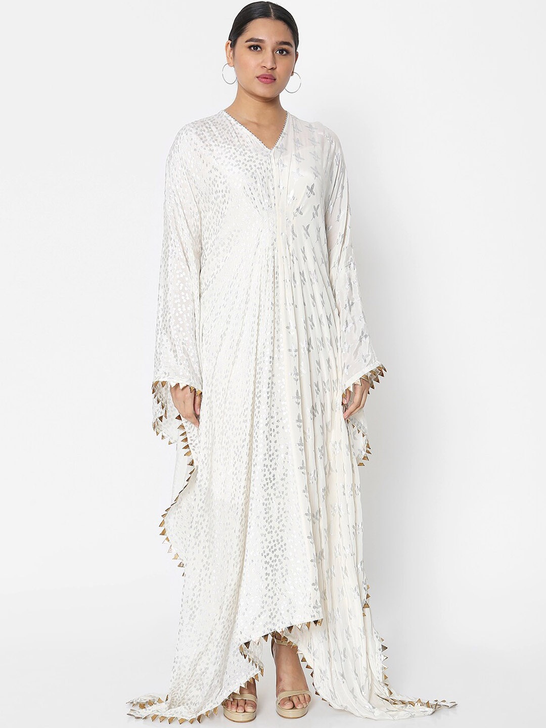 

Masaba Off White Ethnic Motifs Crepe Kaftan Maxi Dress