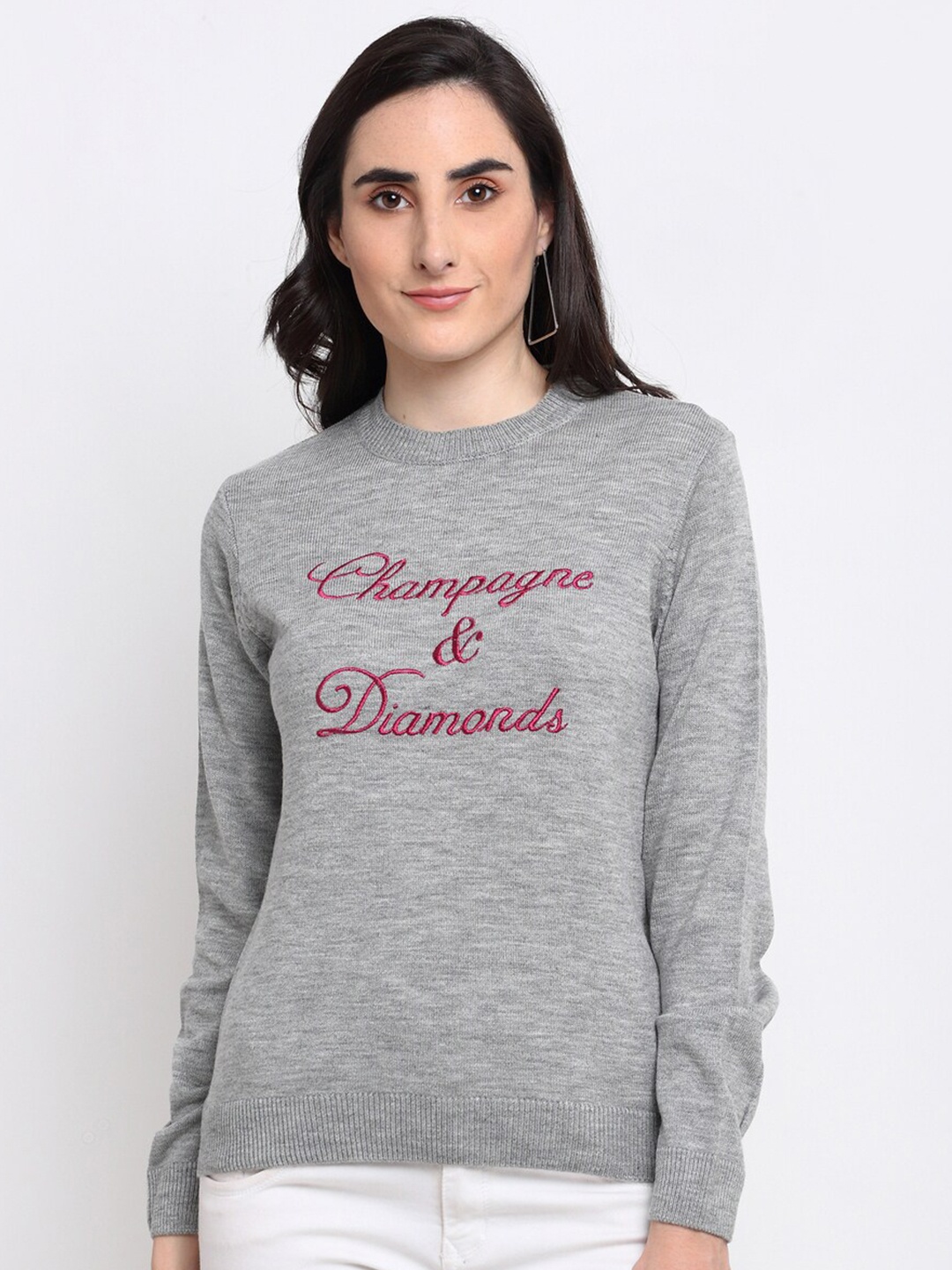 

Club York Women Grey & Red Printed Pullover