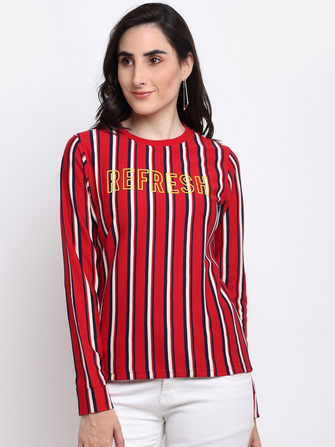 

Club York Women Red & White Striped Sweatshirt
