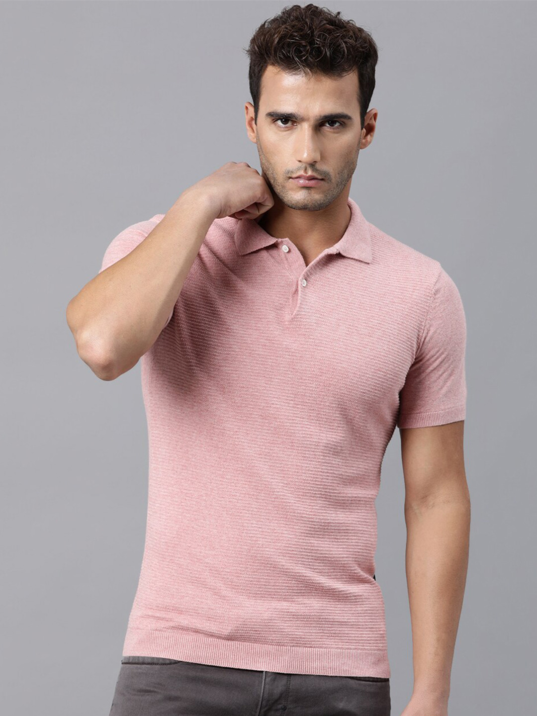 

RARE RABBIT Men Rings-4 Slim Fit Solid Polo Collar T-Shirt, Pink