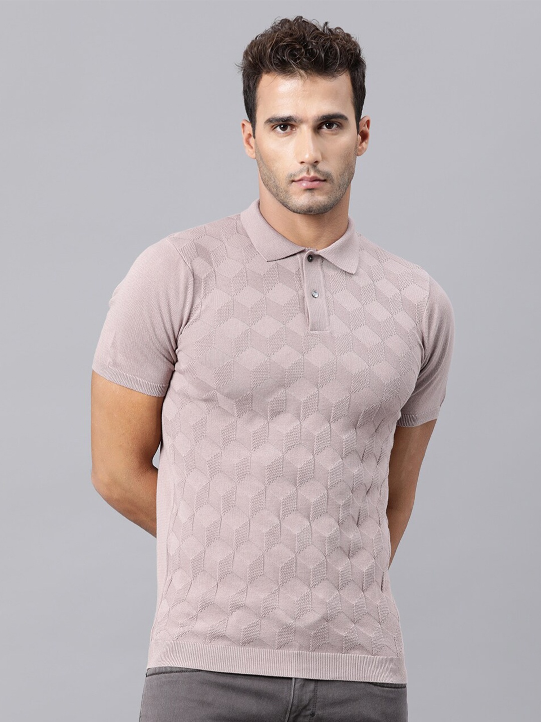 

RARE RABBIT Men Pink Polo Collar Cotton T-shirt