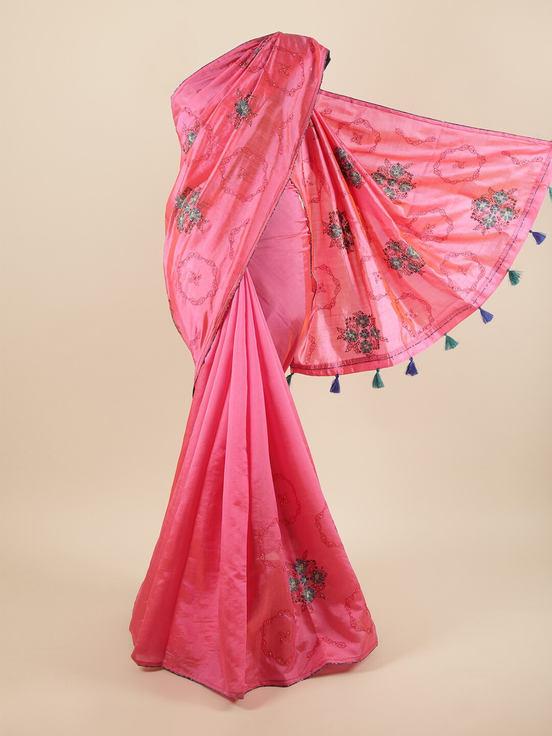 

Pothys Pink Floral Art Silk Saree