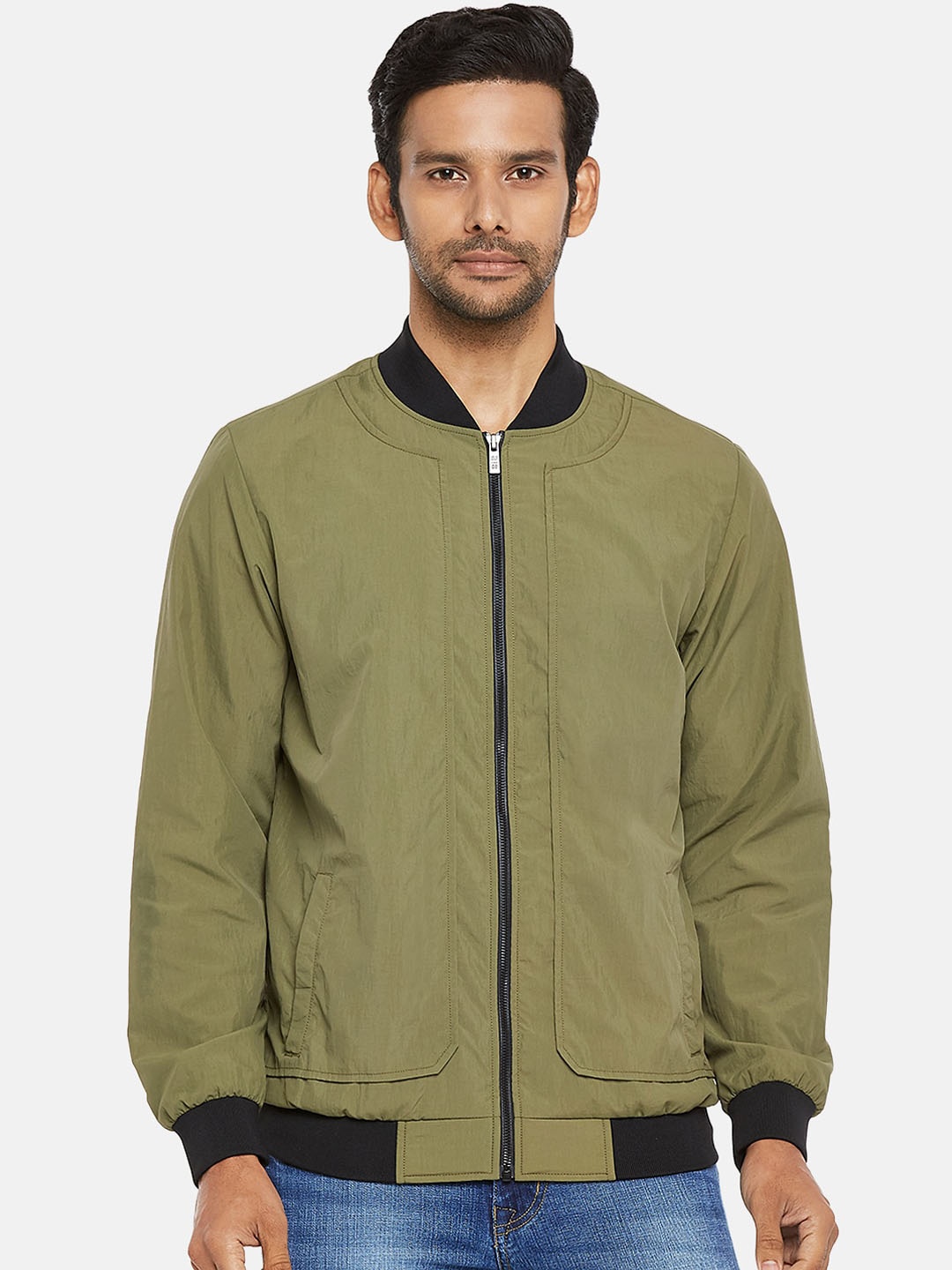 

SF JEANS by Pantaloons Men Olive Green Bomber Jacket