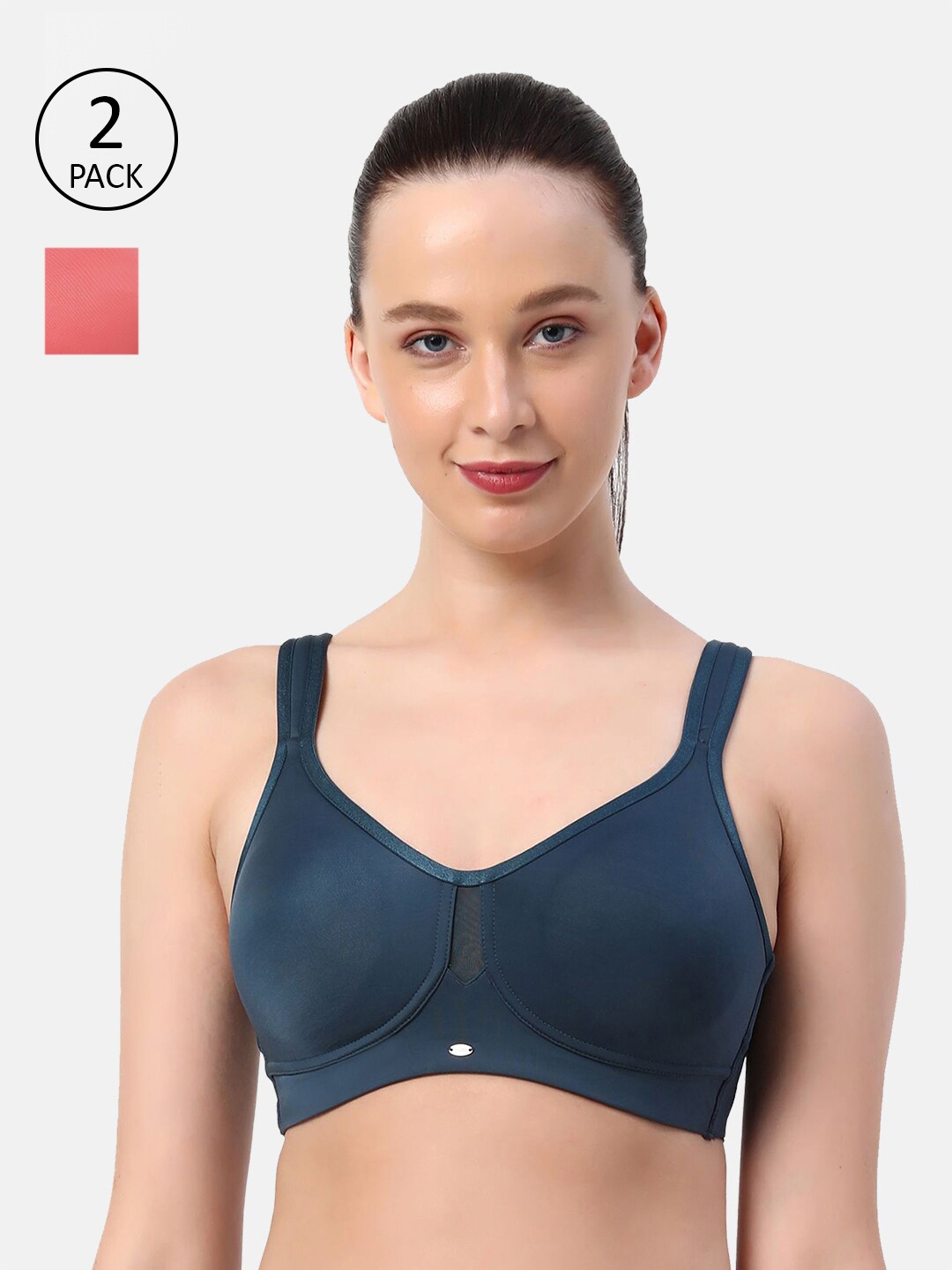 

SOIE Pack of 2 Full Coverage Minimiser Non Padded Non-Wired Bra, Red
