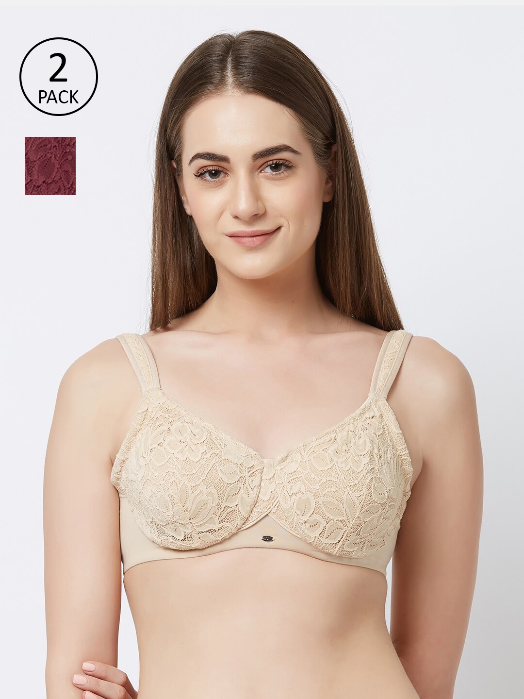 

Soie Women Maroon & Beige Pack of 2 Everyday Underwired Bra - COMBO FB-610CRIMSON/NUDE