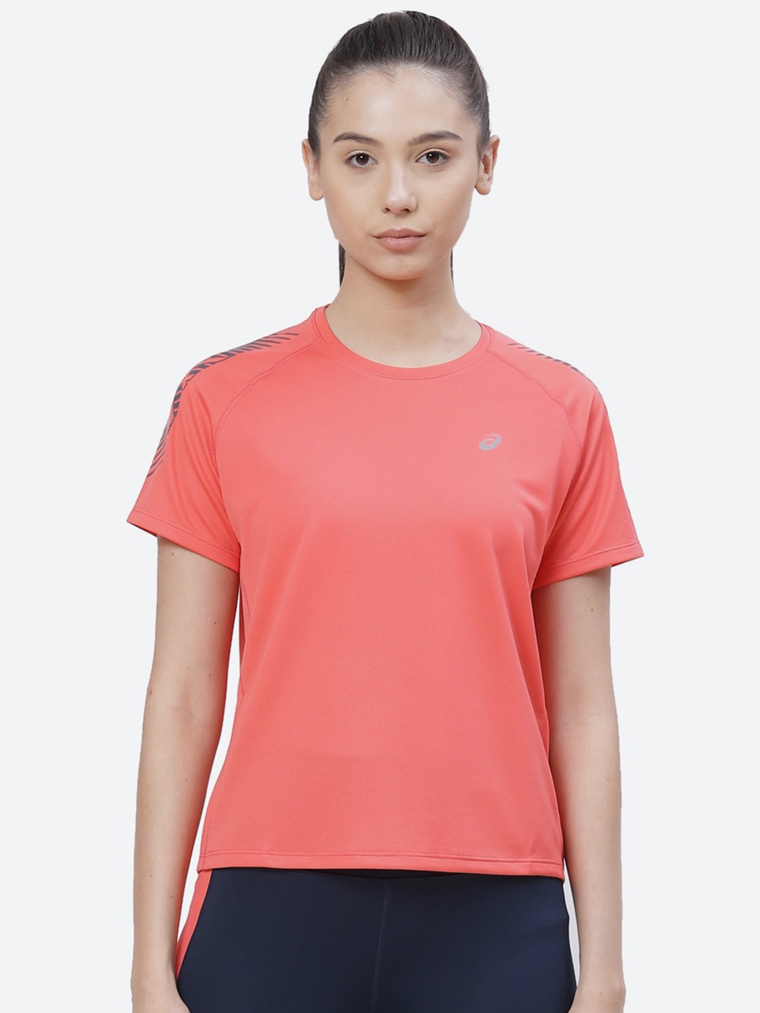 

ASICS Women Peach-Coloured Solid Sports Running T-shirt ICON SS