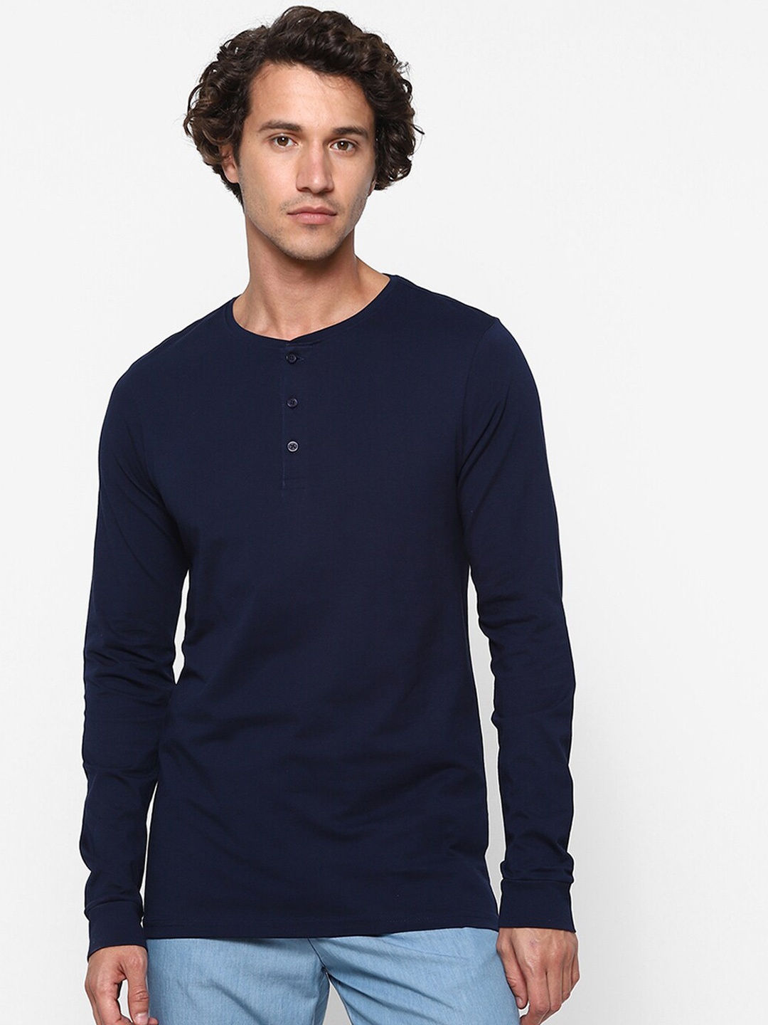 

Ajile by Pantaloons Men Navy Blue Solid Pure Cotton Lounge T-Shirt