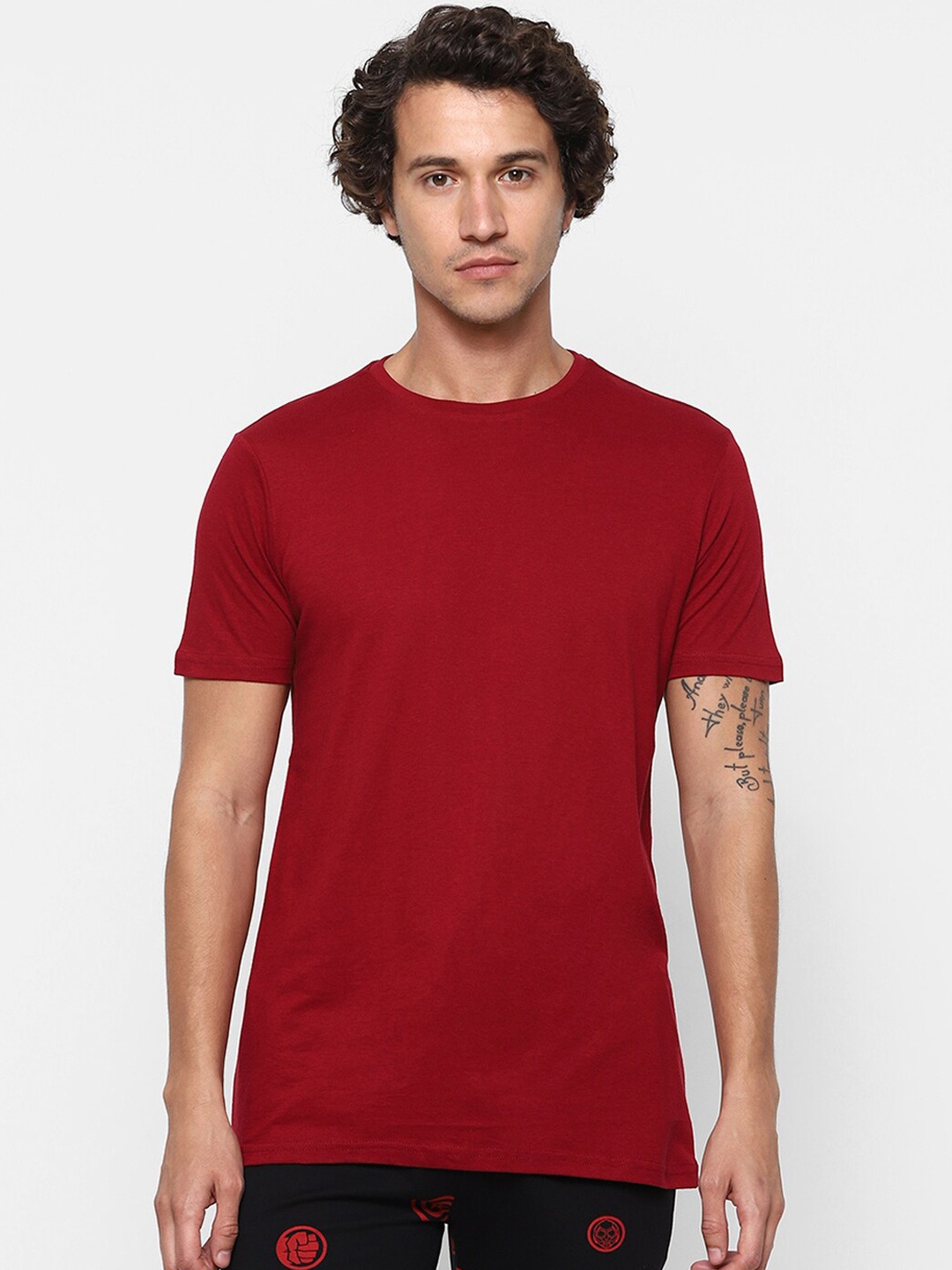 

Ajile by Pantaloons Men Red Solid Pure Cotton Lounge T-Shirt