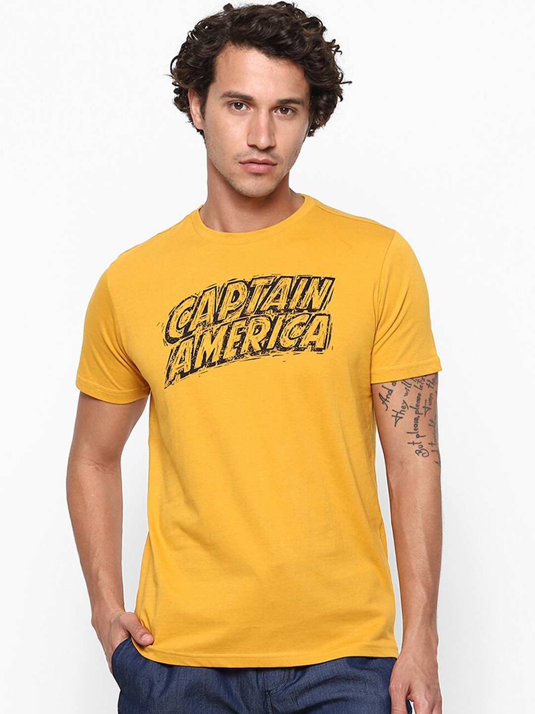 

Ajile by Pantaloons Men Yellow & Black Typography Printed Pure Cotton Lounge T-Shirt