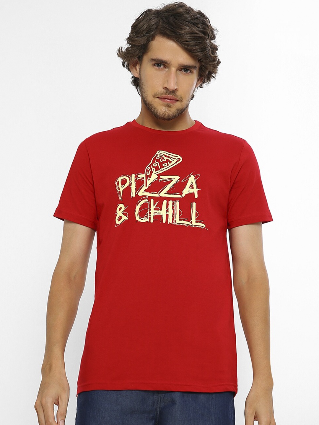 

Ajile by Pantaloons Men Red & Yellow Graphic Printed Cotton Lounge T-shirt
