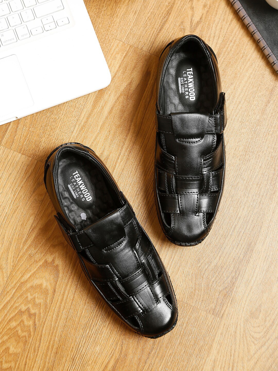 

Teakwood Leathers Men Black Leather Fisherman Sandals