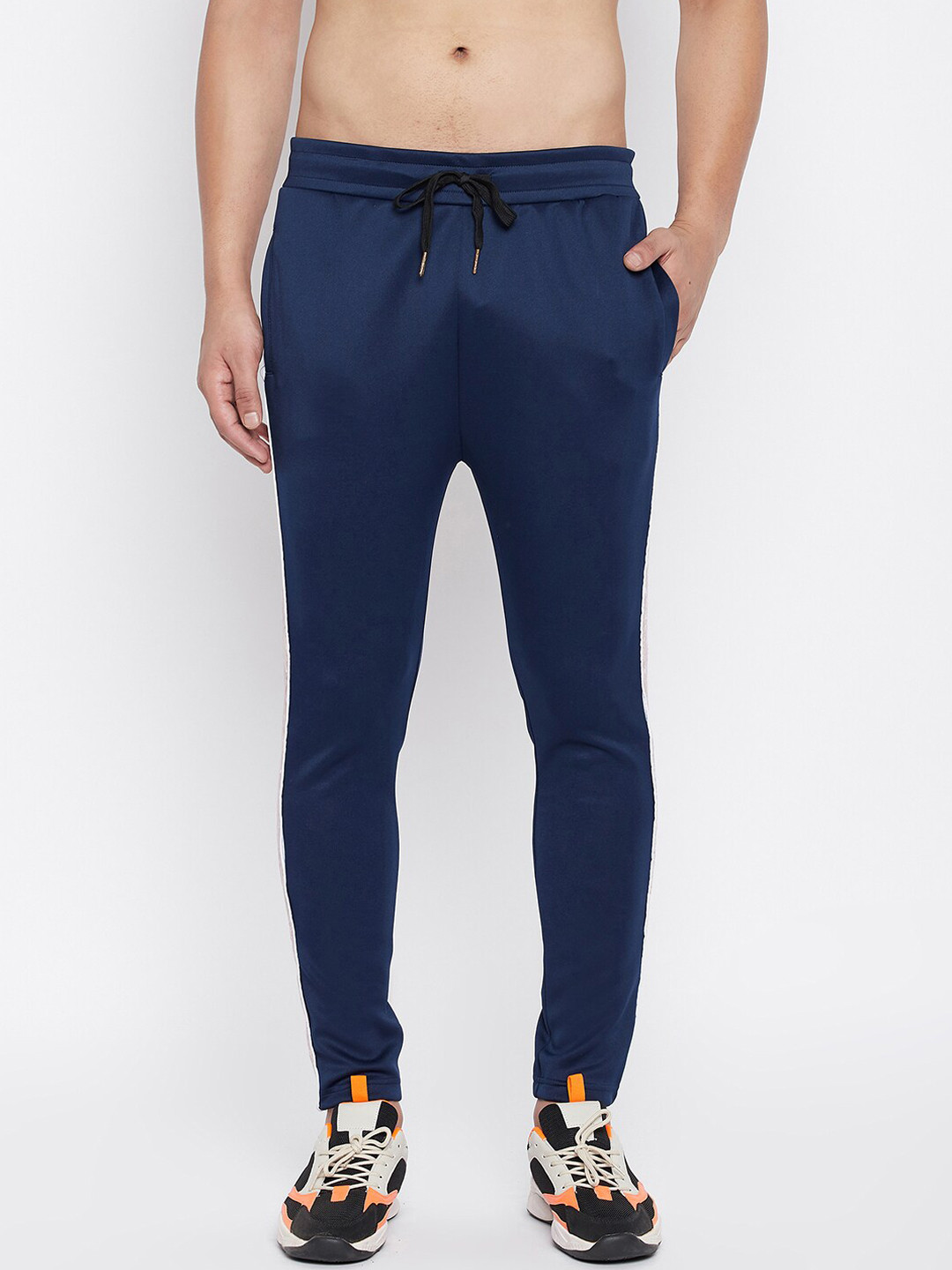 

FUGAZEE Men Navy Blue Solid Velour Taped Slim-Fit Track Pants