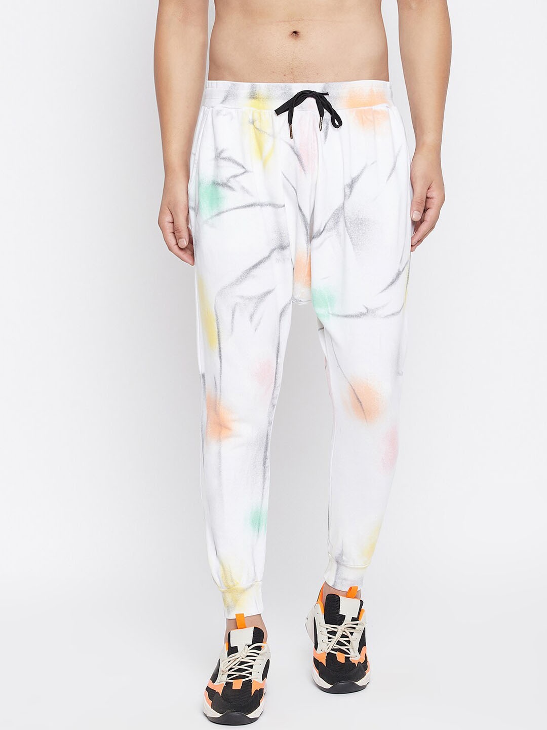 

FUGAZEE Men White & Sea Green Printed Relaxed Fit Joggers