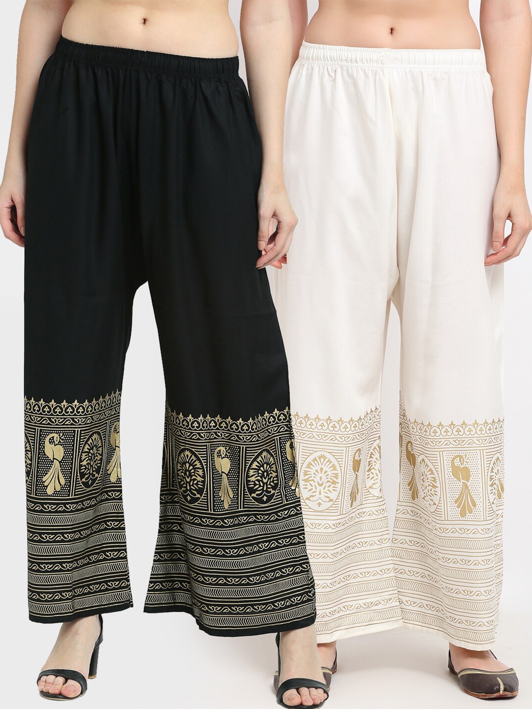 

TAG 7 Pack of 2 Women Black & White Ethnic Motifs Printed Flared Palazzos