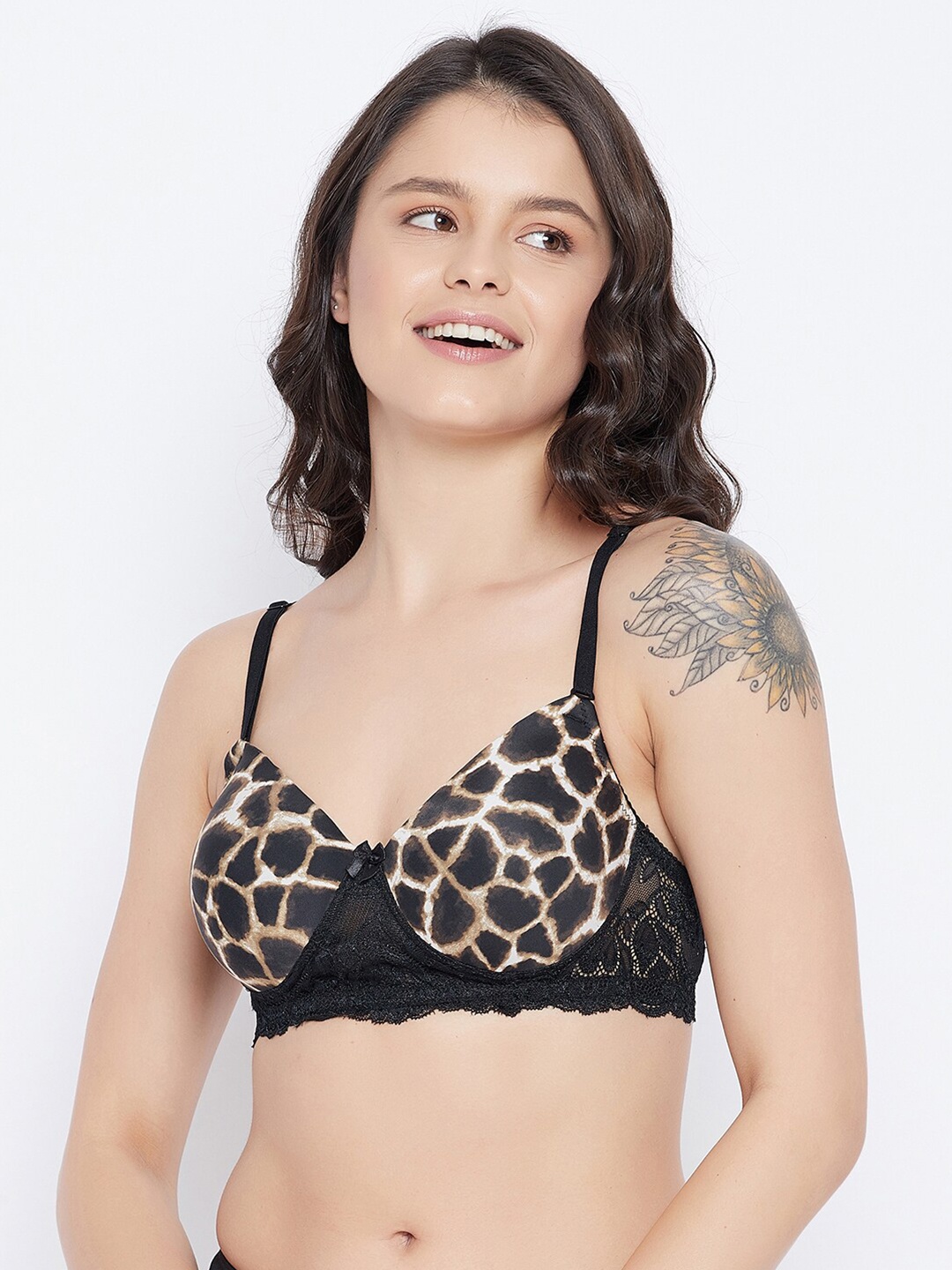 

Clovia Brown & Black Animal Printed Lightly Padded T-shirt Bra