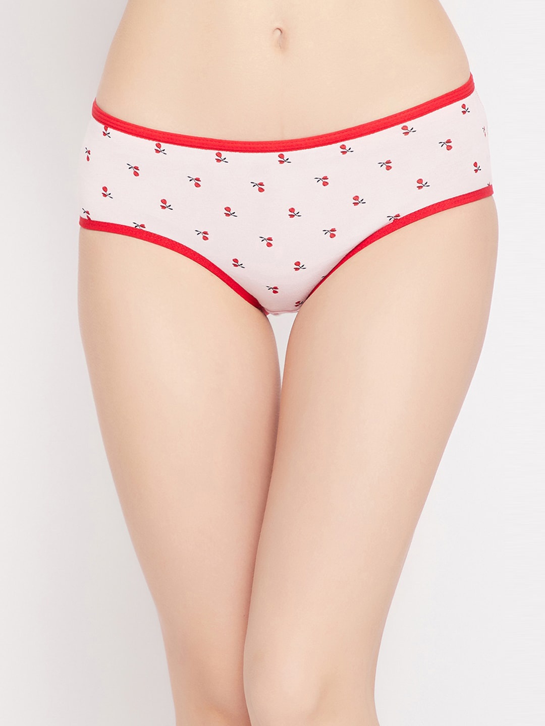 

Clovia Women Mid Waist Cherry Print Cotton Hipster Briefs PN2990Q222XL, Beige