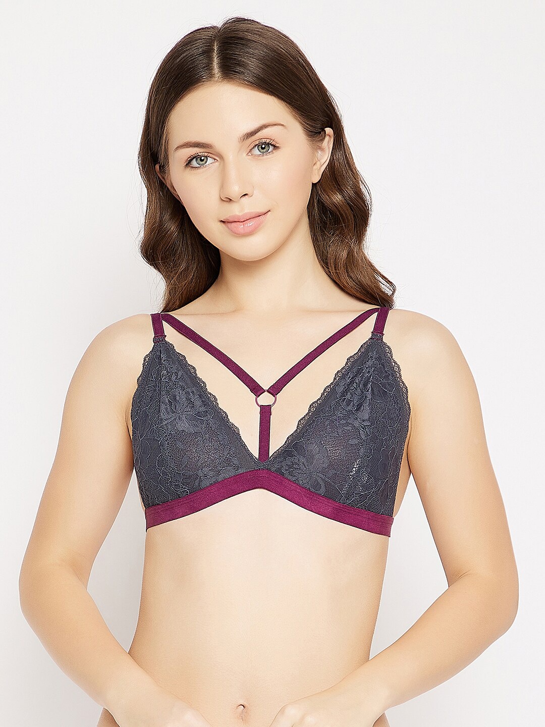 

Clovia Grey & Burgundy Self Design Non-Wired Bralette Bra