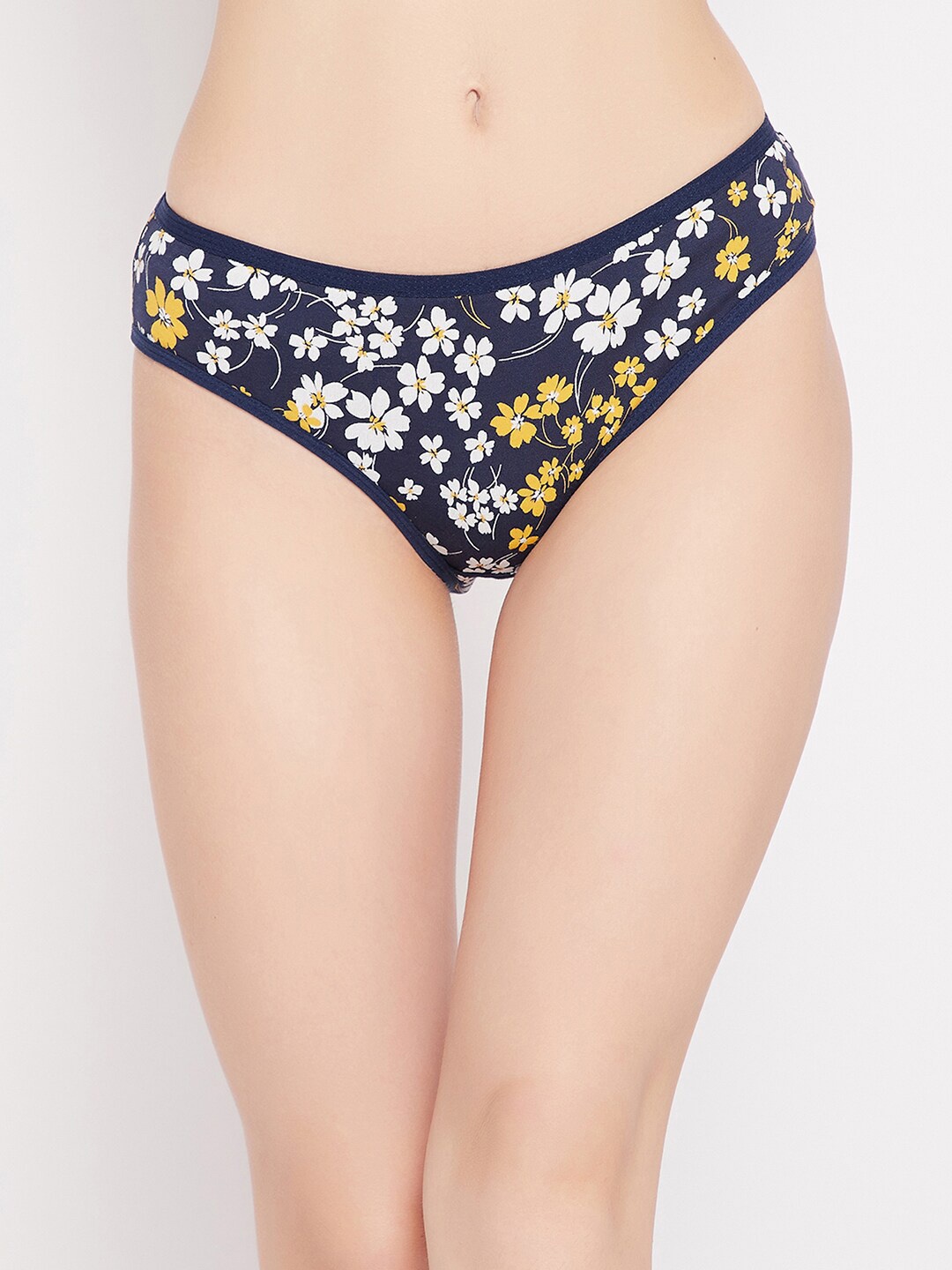 

Clovia Women Navy Blue & White Floral Print Mid Waist Cotton Bikini Panty PN3467Y19S