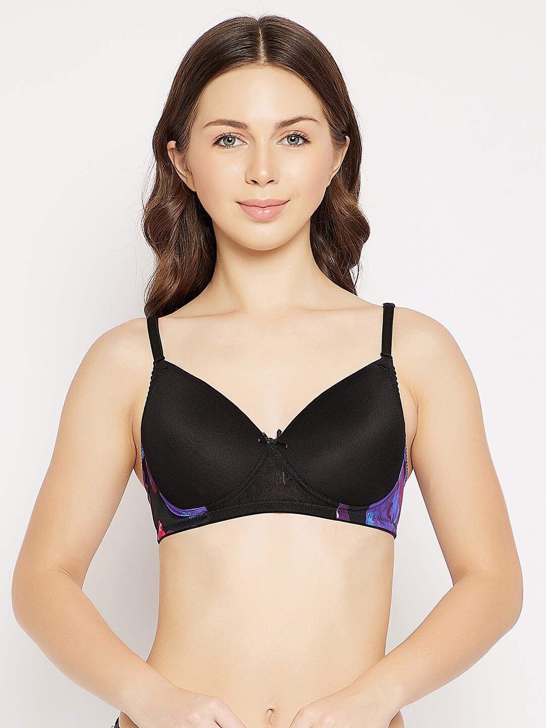 

Clovia Women Black & Purple Printed Lightly Padded T-shirt Bra- BR1897B1336E