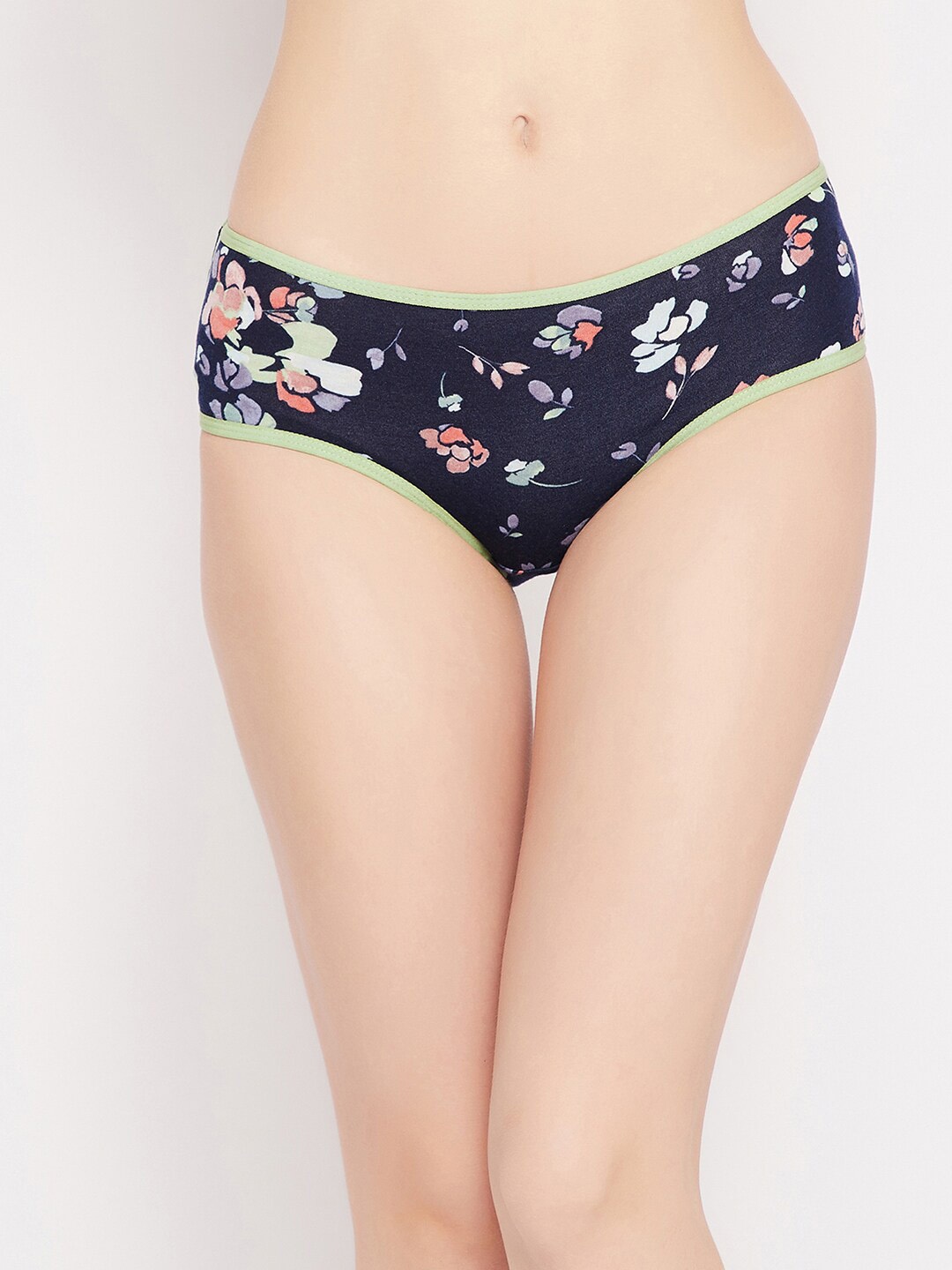 

Clovia Women Navy Blue & Green Coloured Floral Printed Hipster Briefs